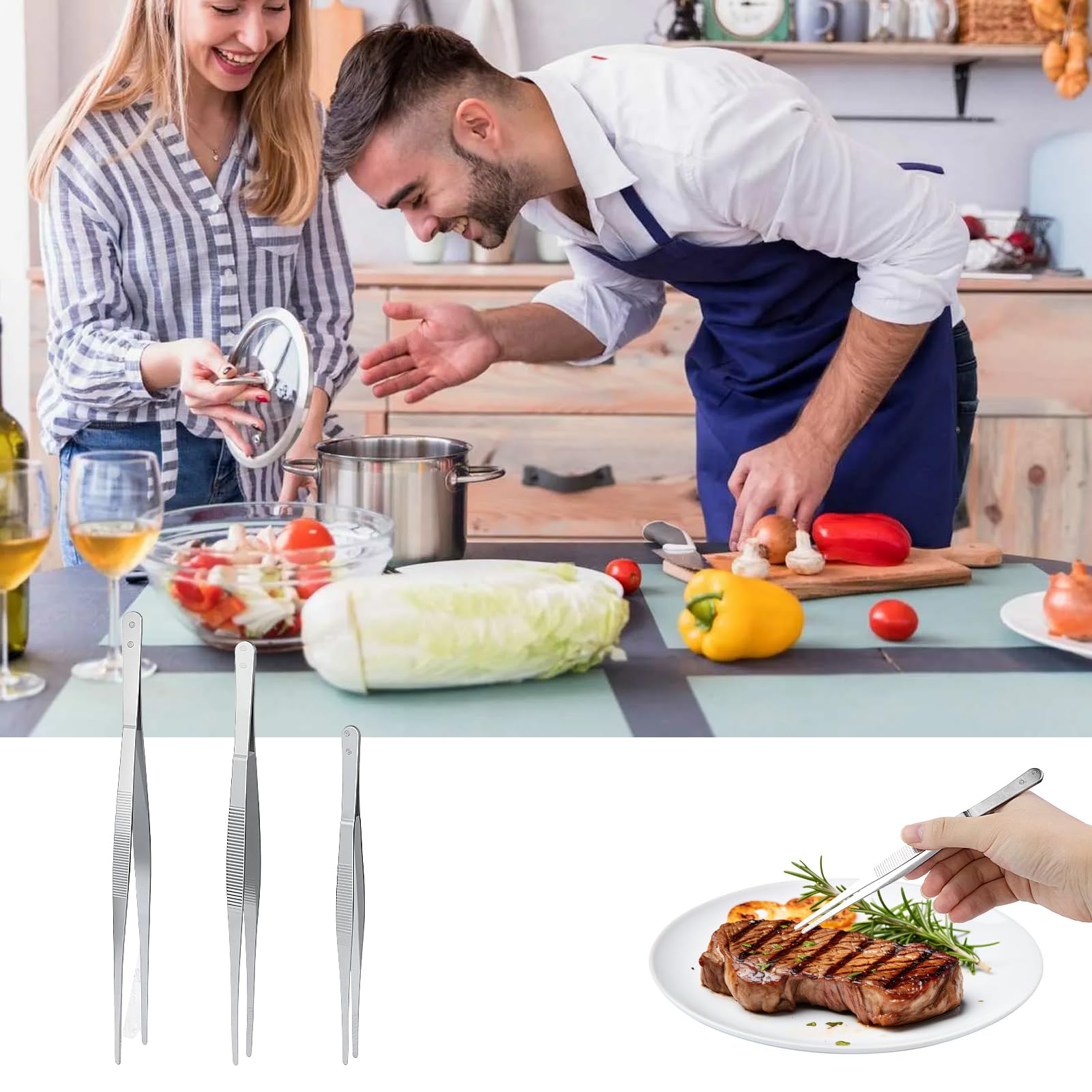 Pinze Resistenti Al Calore Pinze Per Barbecue A Forbice - 2 Pezzi In Acciaio Inox, Isolate E Antiscivolo | Per Carne, Pesce, Verdure Alla Griglia Pinze Da Cucina Professionali Per Ristorante