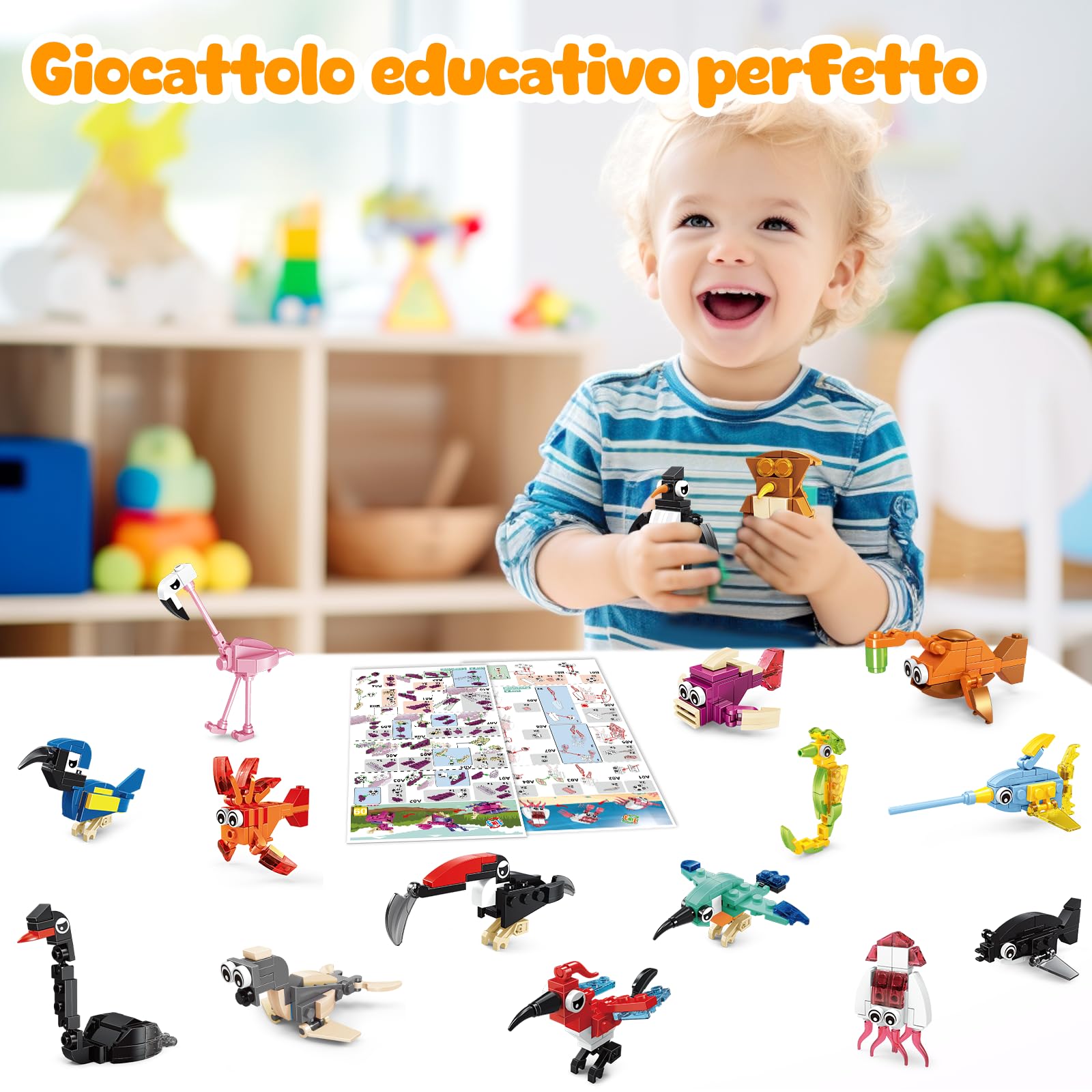 MOONTOY Regalini Fine Festa Compleanno Invitati, 24 Pack Animali Blocchi da Costruzione Gioco Costruire, 3 IN 1 Mini Mattoncini Costruzioni Bambini 3-12 Anni, Party Favors per Pasqua Carnevale Natale