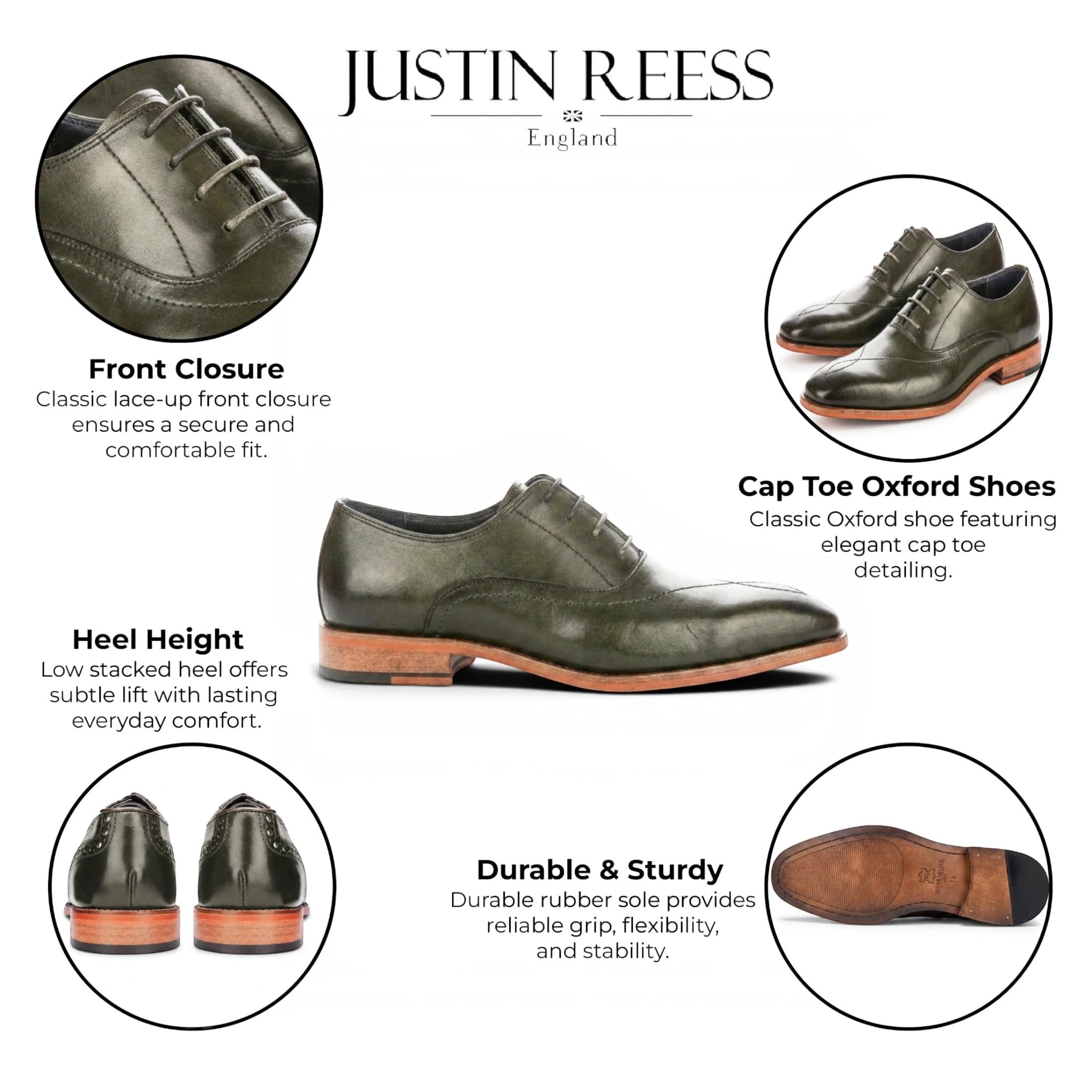 Infinity Leather Justin Reess Jett Herren Oxford Brogue mit Kreuzstichkappe