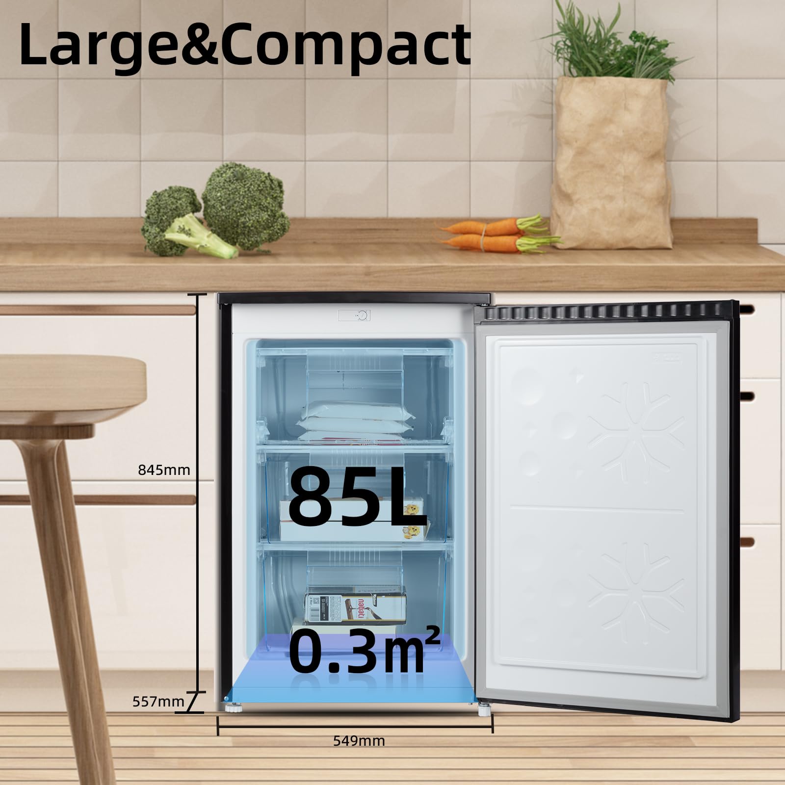 CHiQ CSD90D4DU Upright Freezer 90L, Singe Door mini, Reversible Door, Undercounter, Adjustable thermostat, Basement/Home/Student Dorm/Apartment/Office, Black - 2