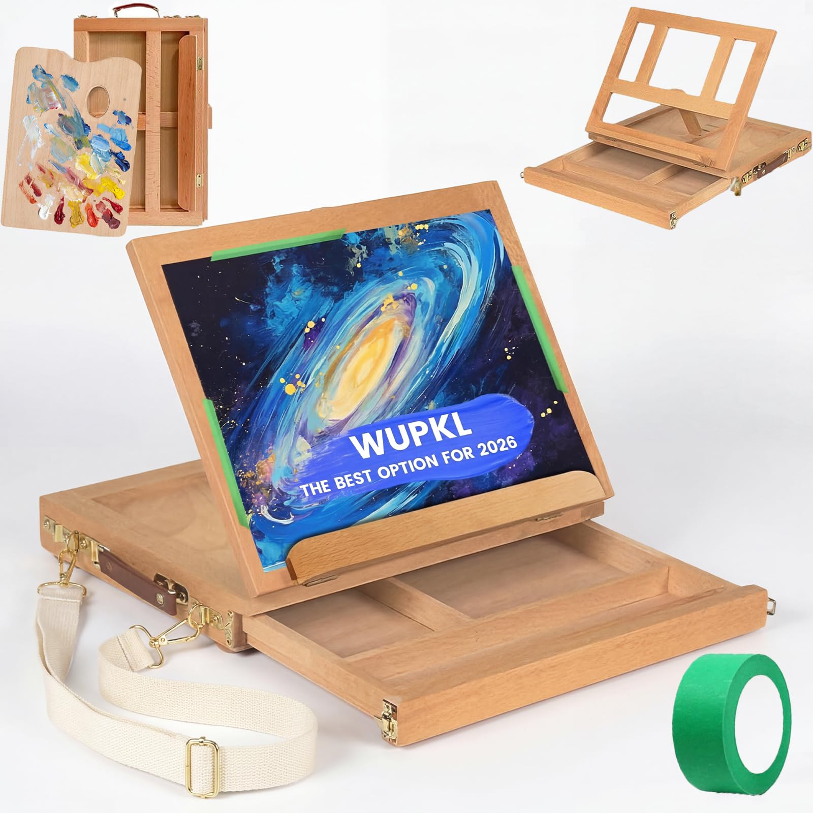 Tisch-Skizzenbox Staffelei, tragbare Massivbuche Holz Tischstaffelei Zeichenbrett mit Aufbewahrungsschublade & Palette & Abdeckband, Kunststaffelei für Anfänger & Studenten (Buchenholz)