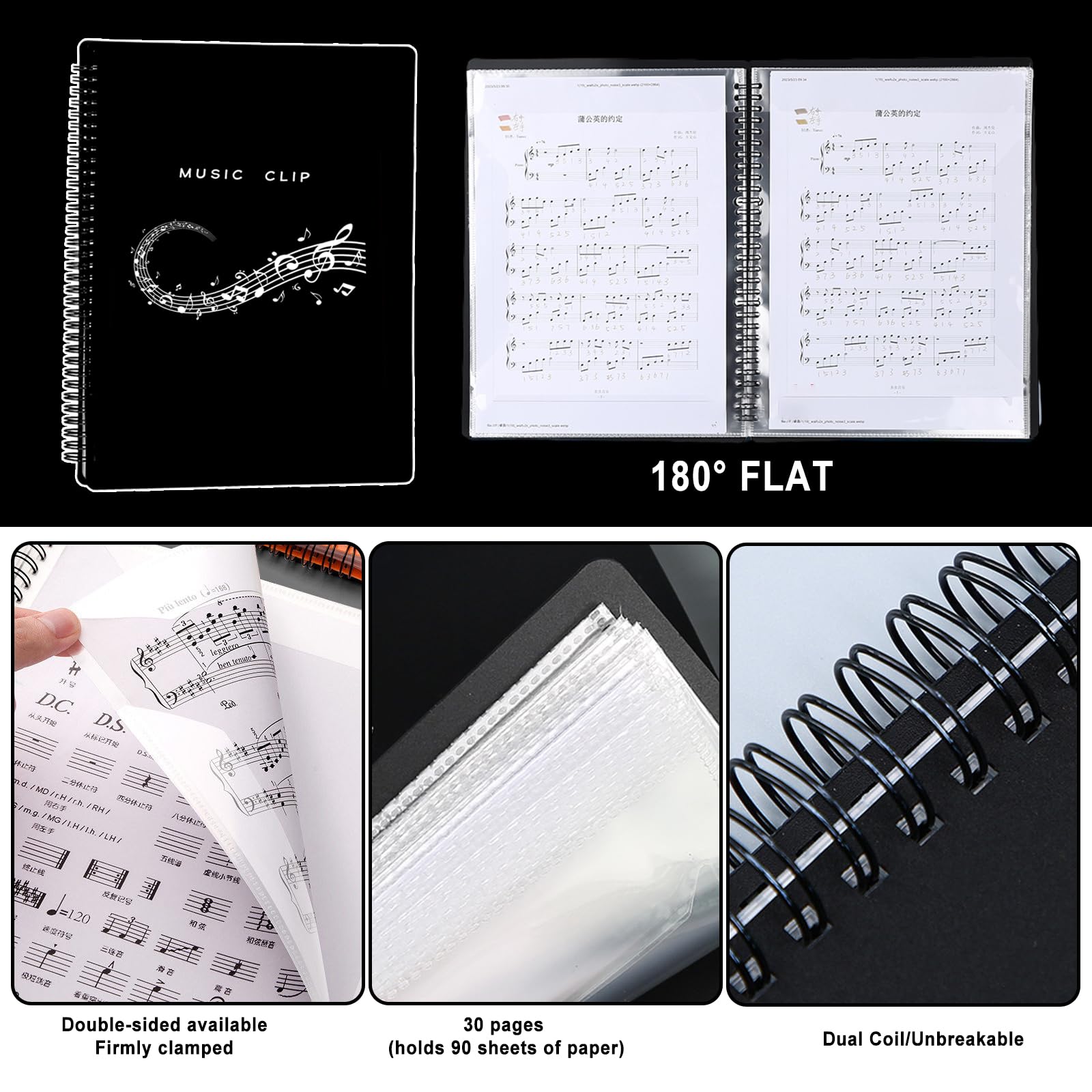 Raccoglitore Porta Spartiti Musicali 30 pagine/90 tasche Cartelle Portaspartiti Musicali A4 Clef Scrivibile Borsa Porta Documenti Musicale Cartella per Suonatori di Strumenti