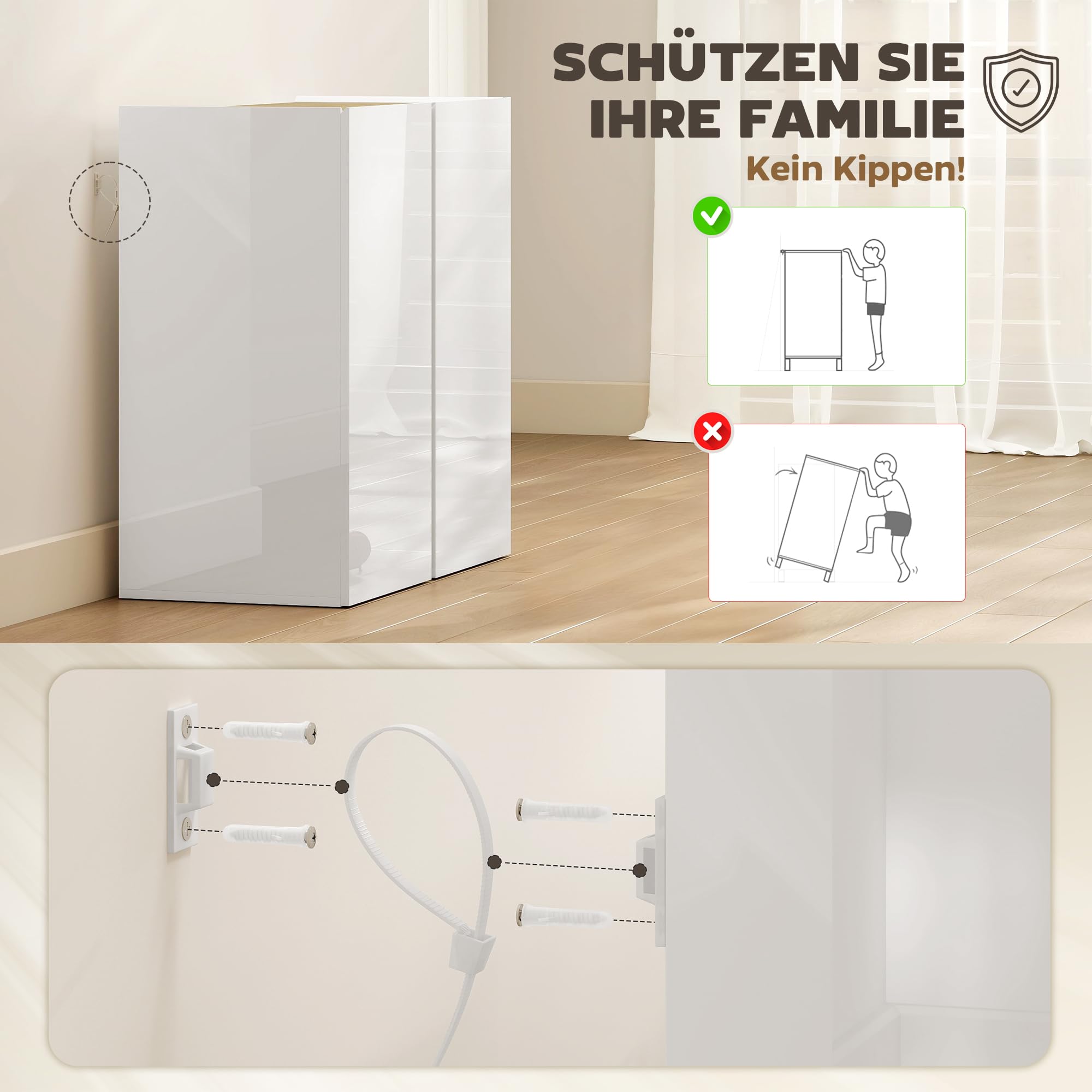 HOMCOM Sideboard Küchenschrank für Küche 80 x 40 x 80 cm Hochglanzweiß | 2 Soft-Close-Türen, Verstellbarer Einlegeboden, Moderner Aufbewahrungsschrank, Wohnzimmer