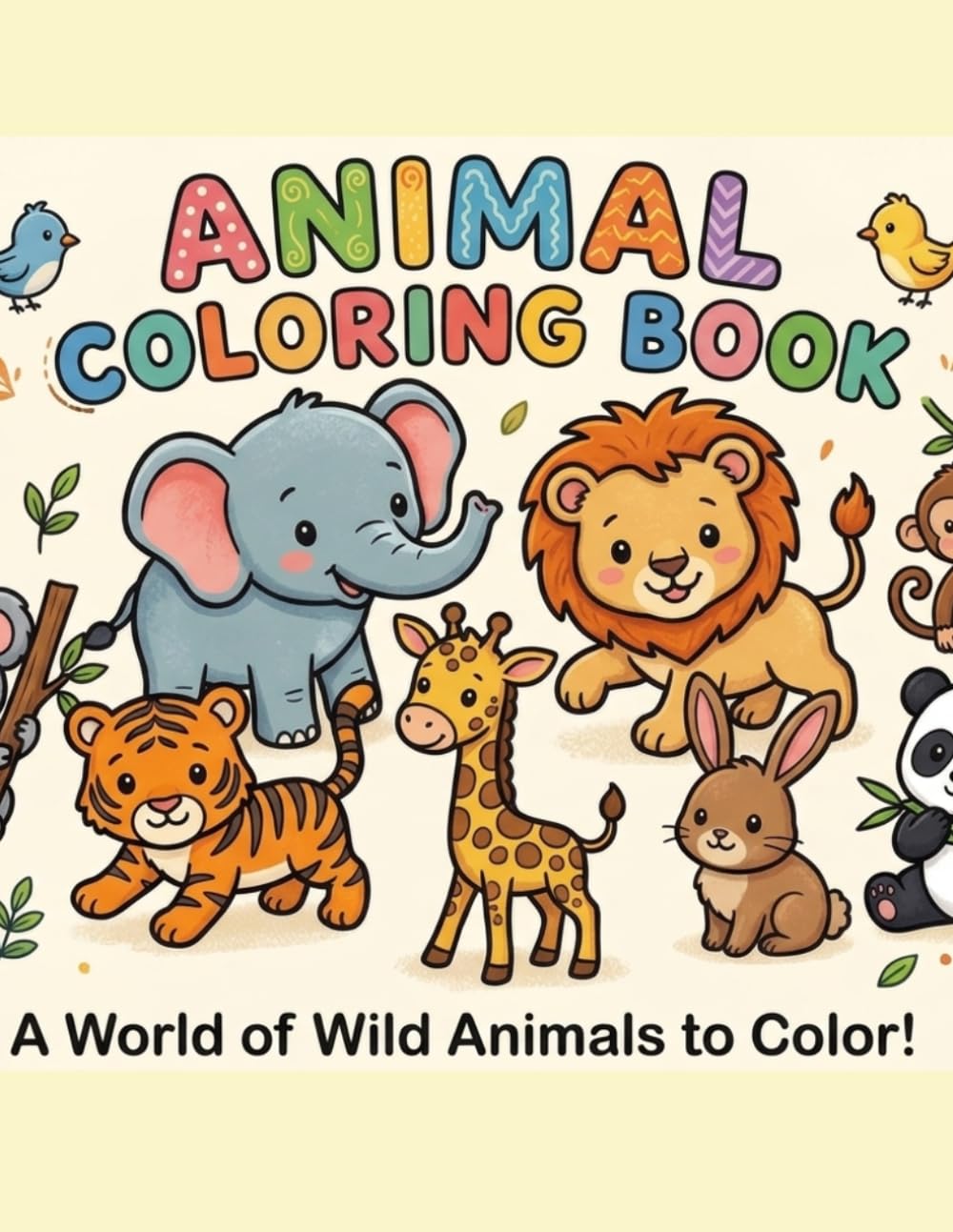 Cute Baby Animals Coloring Book for Kids: Fun and Easy Coloring Pages of Jungle, Farm & Wild Animals for Toddlers and Kids Ages 3–8
