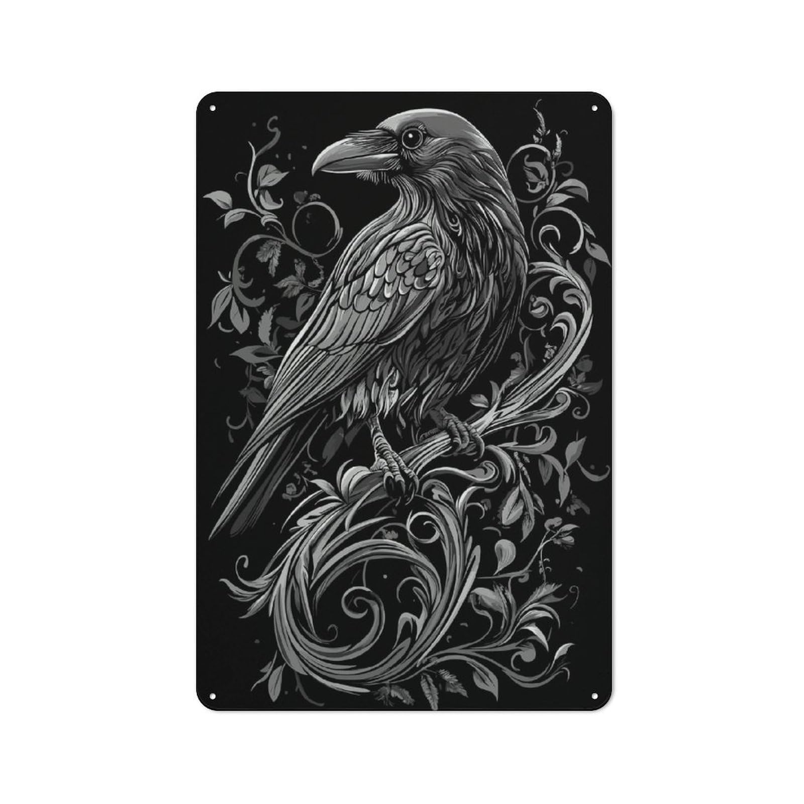 Junmoney Raven In Floral Design Metal Wall Sign 30X20cm Featuring For Café Or Home Bar, A Winter Wall Decor Update For Hospitality Decor Collectors