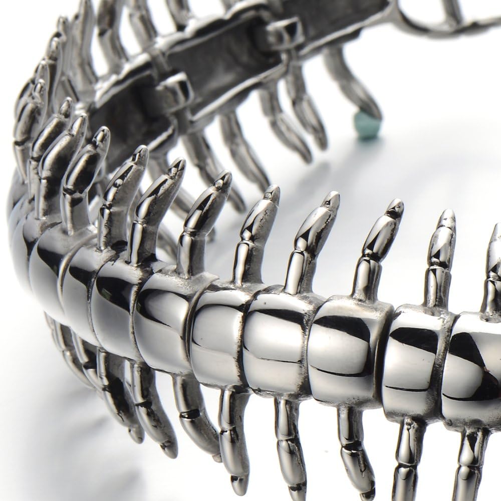 COOLSTEELANDBEYOND Men's Stainless Steel Centipede Bracelet, 3D Segmented Insect Link Cuff, Gothic Biker Punk Statement Jewelry, Edgy Gift for Him - Image 3