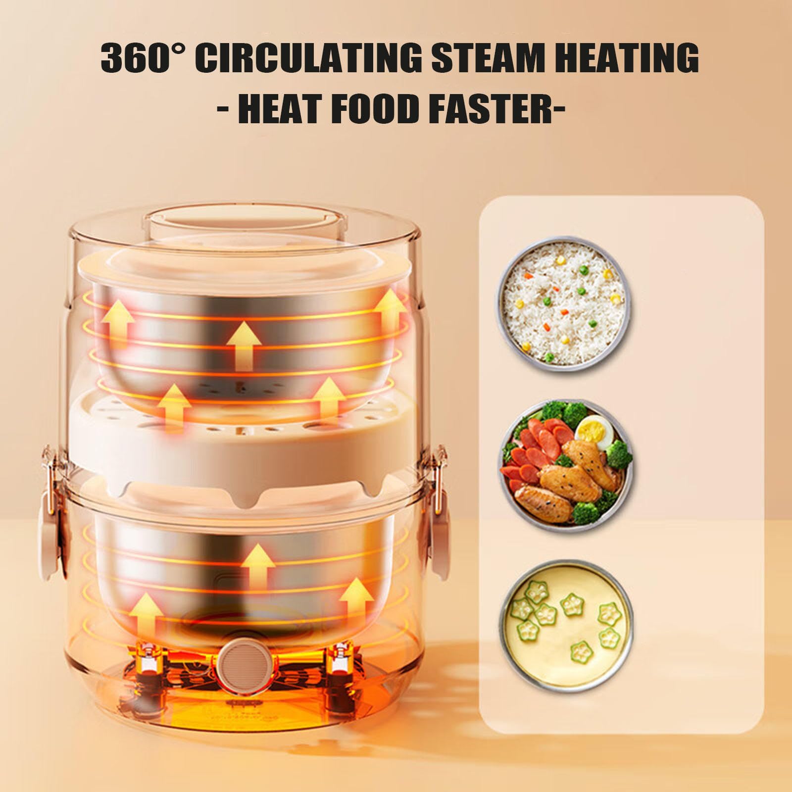 Fiambrera Eléctrica 270 W 3 en 1 con Contenedor de Acero Inoxidable 304 de 1,5 L/bolsa Aislada/juego de Cubiertos, Operación con Un Solo Toque,Fiambrera Calentadora de Alimentos Para Oficina,Escuela