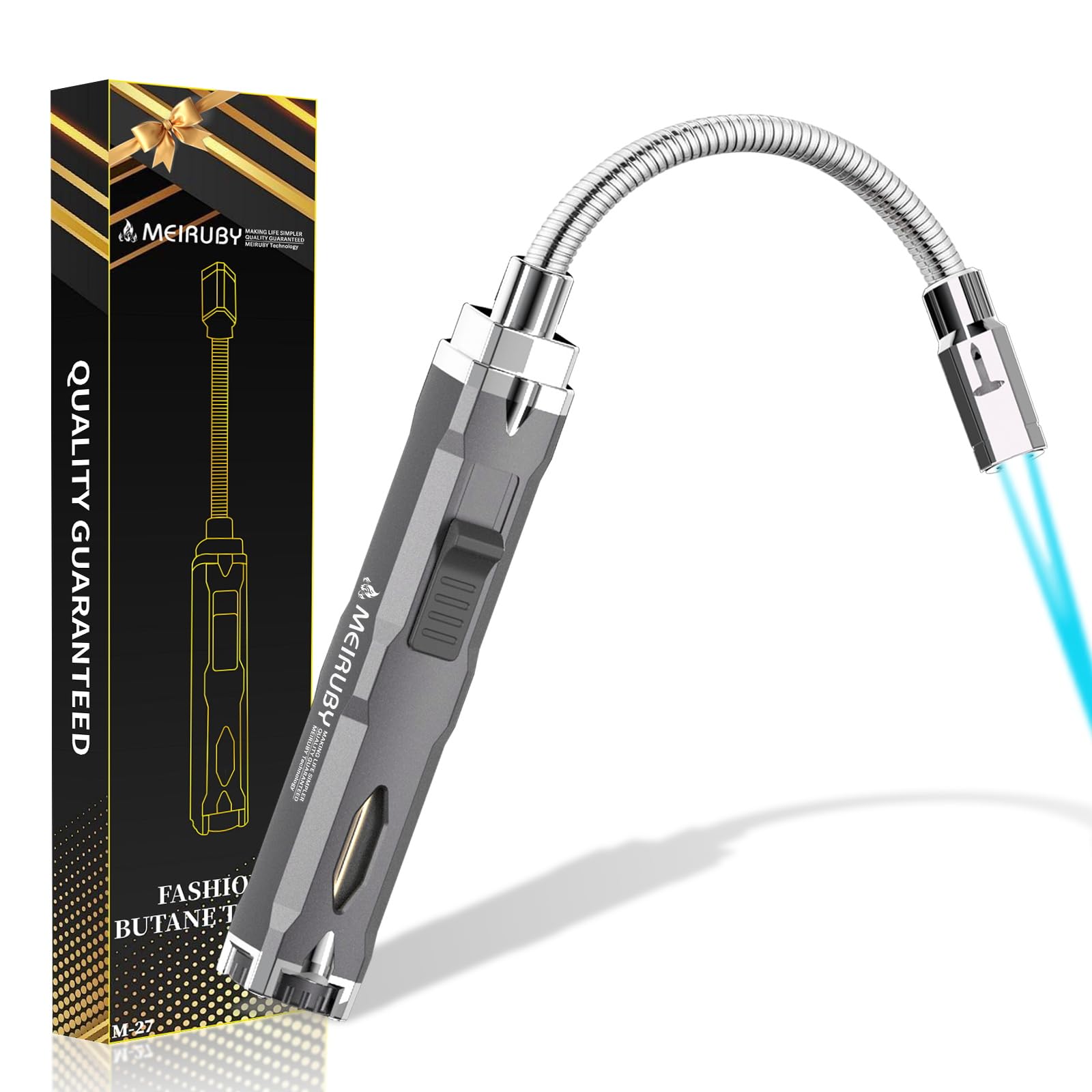 Torch Lighter Long Flexible Neck Refillable Butane Lighter Jet Flame Windproof Lighter with Visual Fuel Window for Kitchen