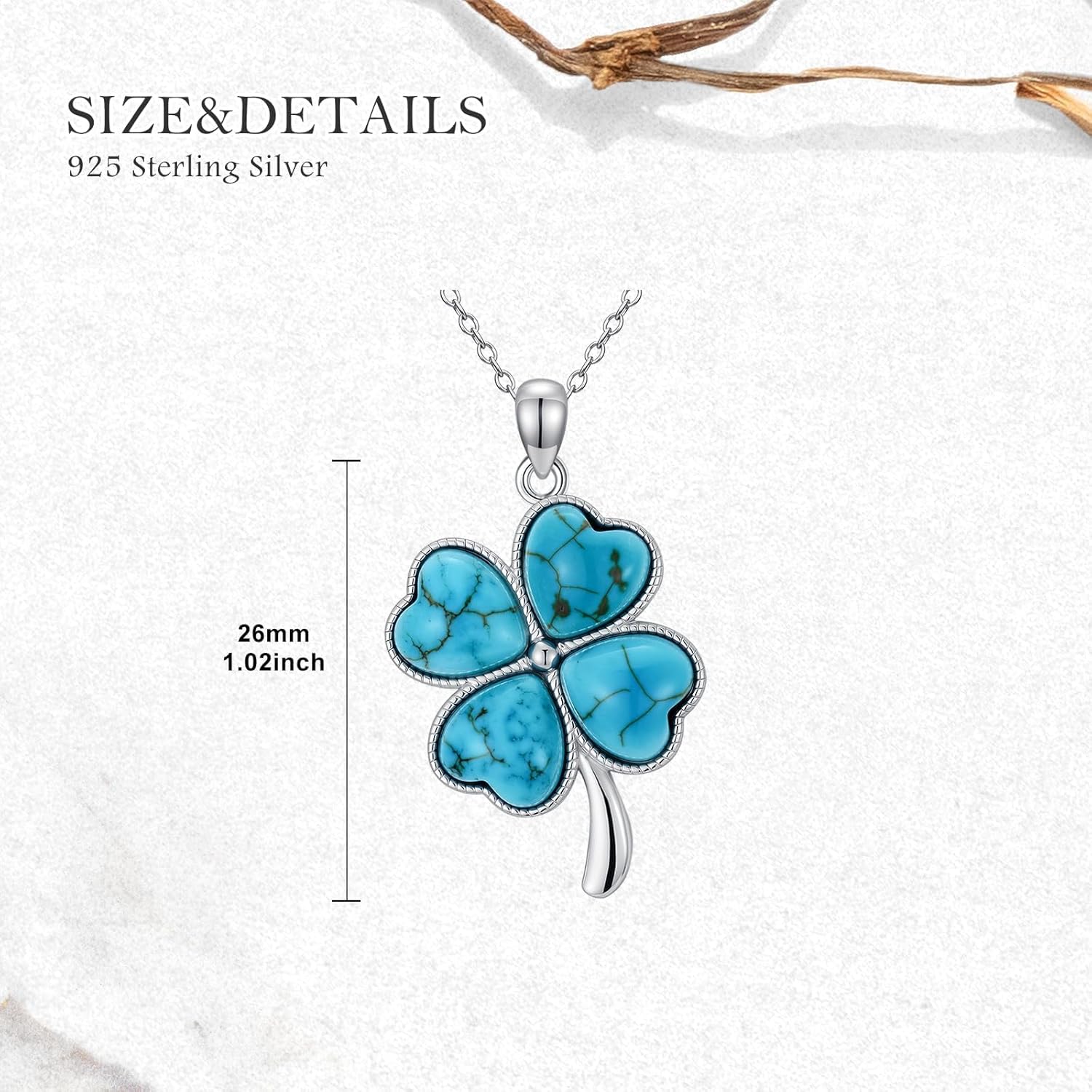 Turquoise Four Leaf Clover Necklace 925 Sterling Silver Genuine Turquoise Lucky Pendant Natural Heart Gemstone Jewelry Gifts for Women Mom Wife Her