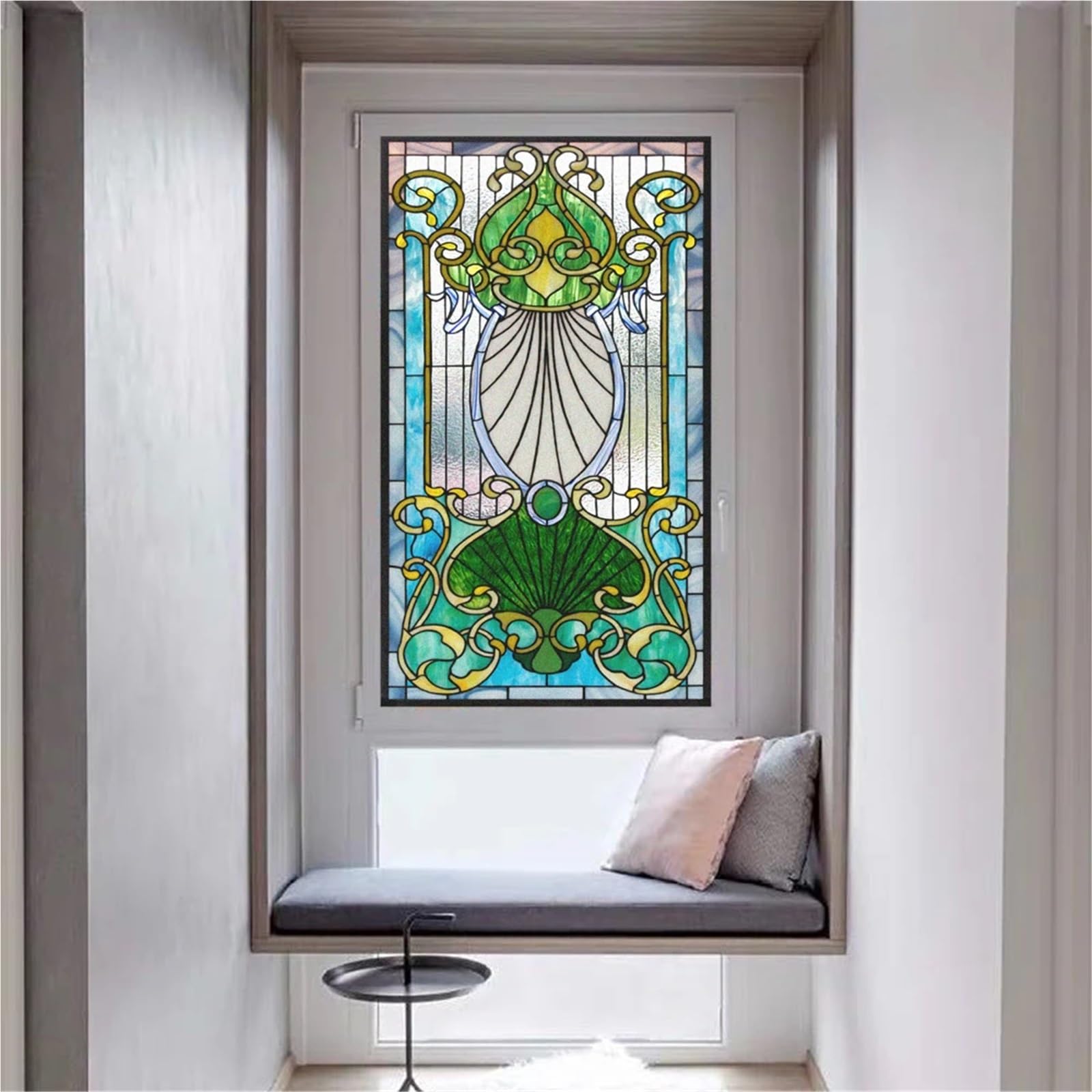 Fensterfolie PVC-Sonnenschutzfolie, klebstofffrei, Vintage-Muster, Milchglastür-Tönungsfolie für Dekor(80cmx180cm)