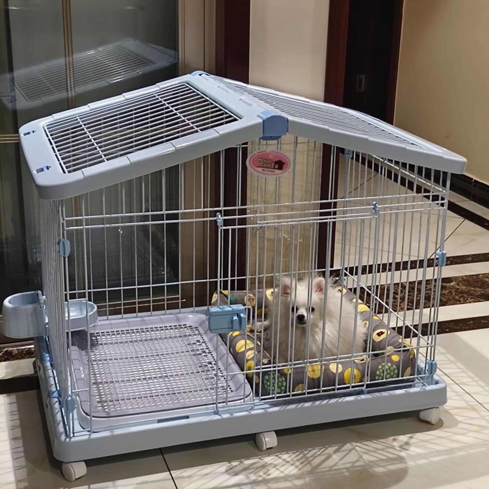 Kennel Gabbia for Cani Da Interno Trasportino Cane Con Serrature E Vassoio Rimovibile Resina E Ferro Tetto Panoramico Facile Da Pulire Disponibile in 2 Misure(Rose,94 * 62 * 76cm)