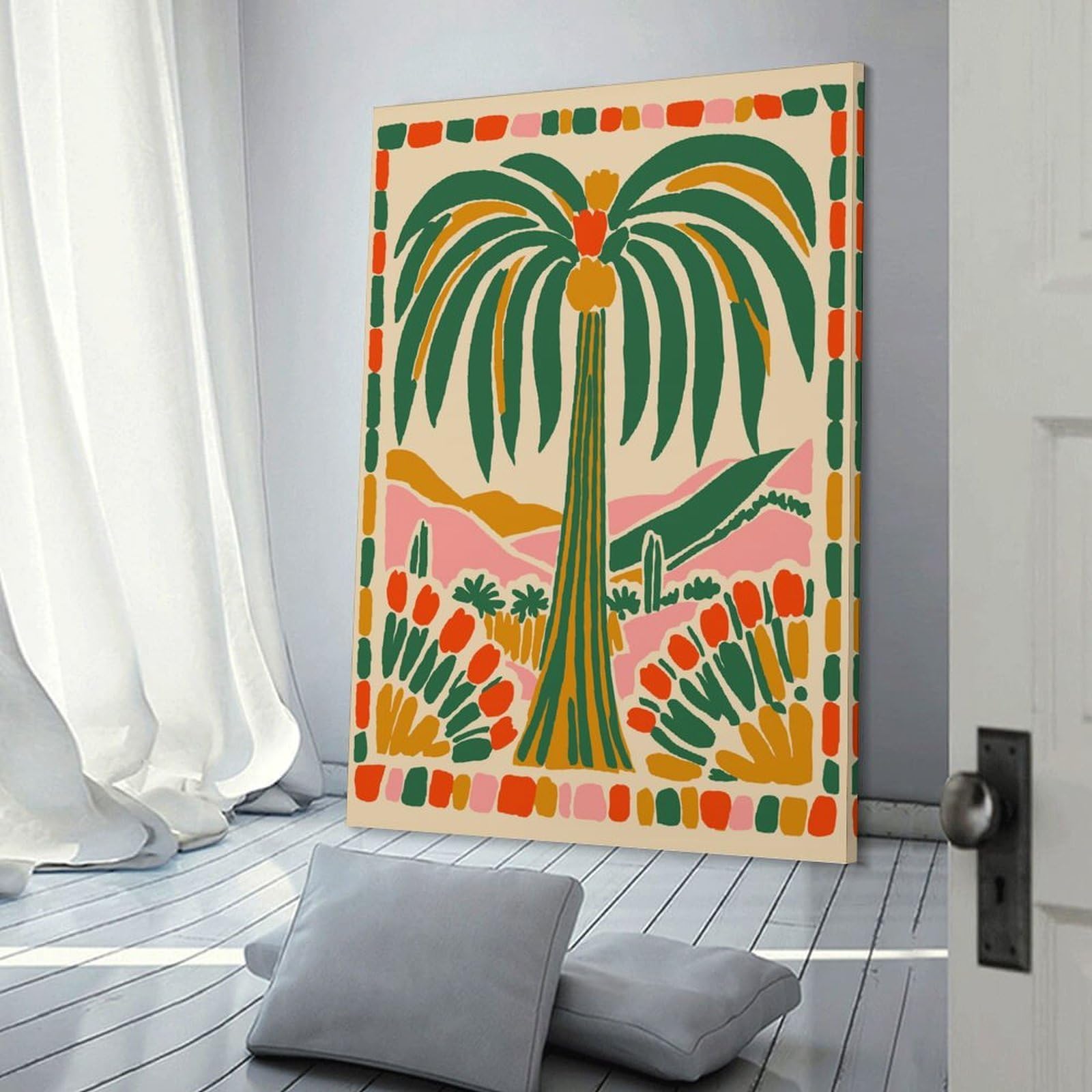 Junmoney Room Decor Wall Art Palm Tree Desert Landscape Illustration, 20x30inch(50x75cm), for Wall Displays, Bedrooms Or Room Updates, A Versatile Canvas Print for Layering