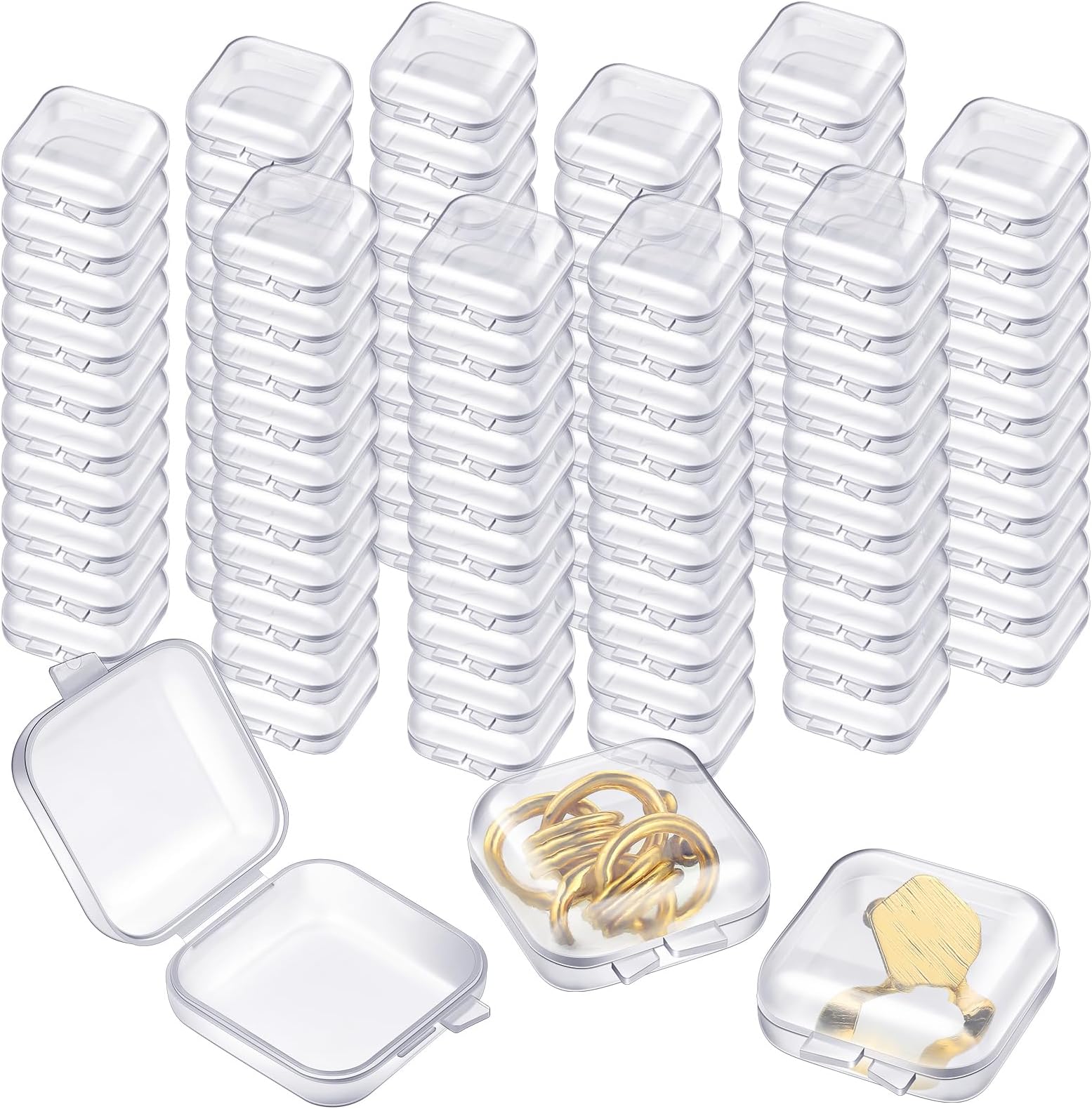 100 Pack Mini Clear Plastic Jewelry Box Earring Organizers Small Storage Containers with Hinged Lid for Earrings Pearl Bracelets and Small Accessories
