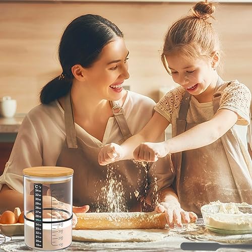 Miniatura 3 de Tarro básico de masa madre con tapa de madera de 30.4 fl oz, recipiente de inicio de masa madre, tarro de fermentación de masa madre transparente de
