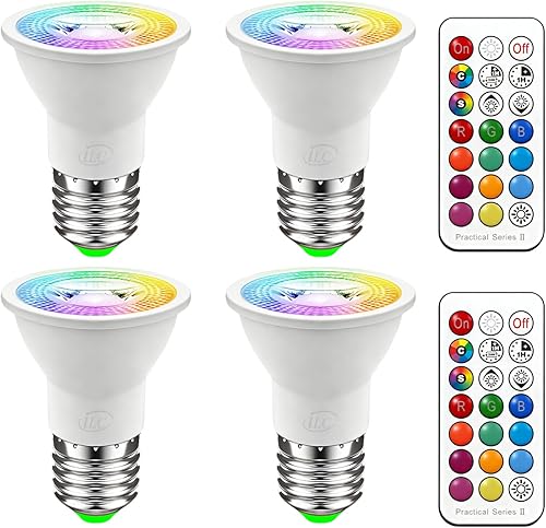 ILC Bombillas LED Par16 de 40 W, equivalente a cambio de color, tornillo E26 de 45, 12 colores regulables, luz diurna blanca, 5000 K, RGB con