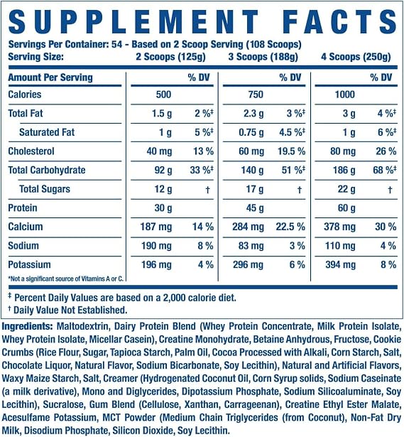 Ronnie Coleman Signature Series King Mass XL Mass Gainer Protein Powder, Muscle Gainer, 60g Protein, 180g Carbohydrates, 1,000+ Calories, Creatine and Glutamine, Cookies N' Cream, 15 Pound