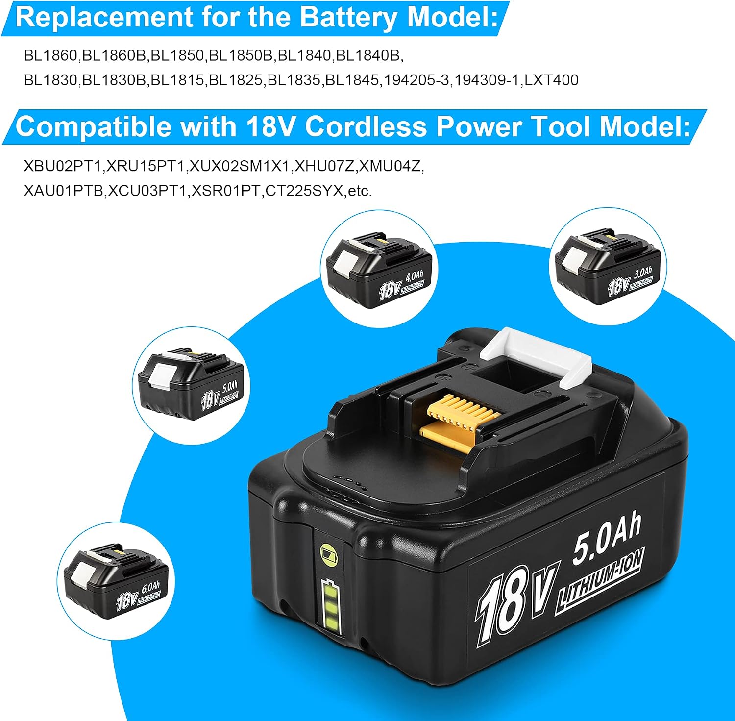 Abeden 18V 5.0Ah BL1850B Battery Replacement for Cordless Power Tools Battery BL1830 BL1840 BL1850B-2 BL1845 BL1815 BL1820 BL1860B LXT-400 18-Volt Batteries