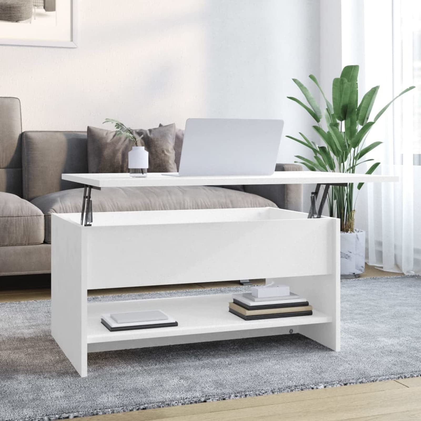 Homgoday Table basse blanche 80 x 50 x 40 cm en bois d'ingénierie, table d'appoint pour canapé, table d'appoint pour salon, salle de réception d'invités, chambre à coucher et mobilier de bureau