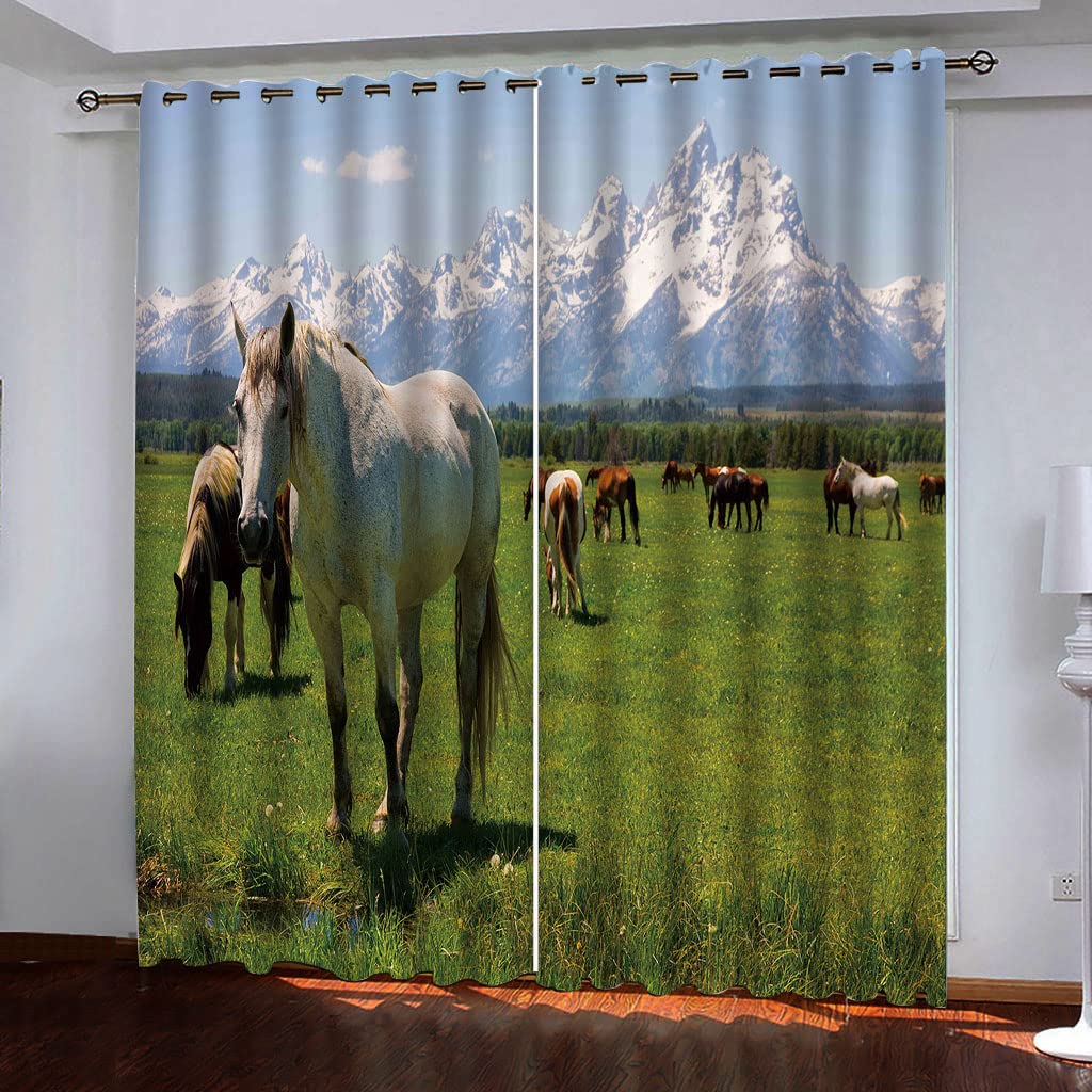 Rideaux occultants 3D cheval 140x270 cm lot de 2 pour un salon moderne et chaleureux