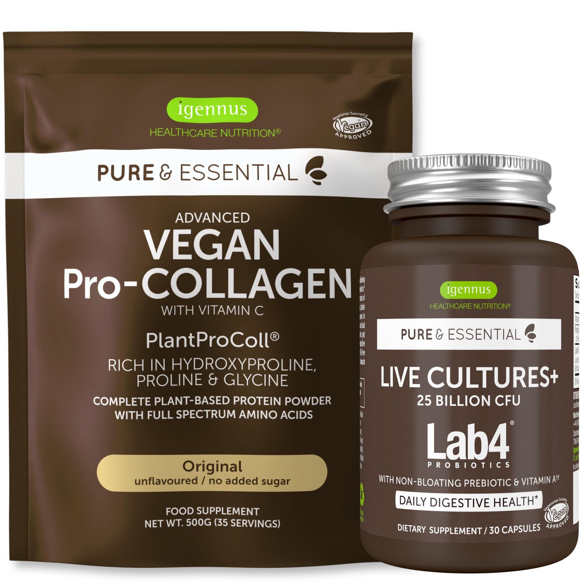 �️ Pure & Essential Vegan Collagen Peptide Protein Powder + Live Cultures+ Lab4 Probiotics Vegan Bundle, Collagen Boosti — beauty deal on Shopping With Noya