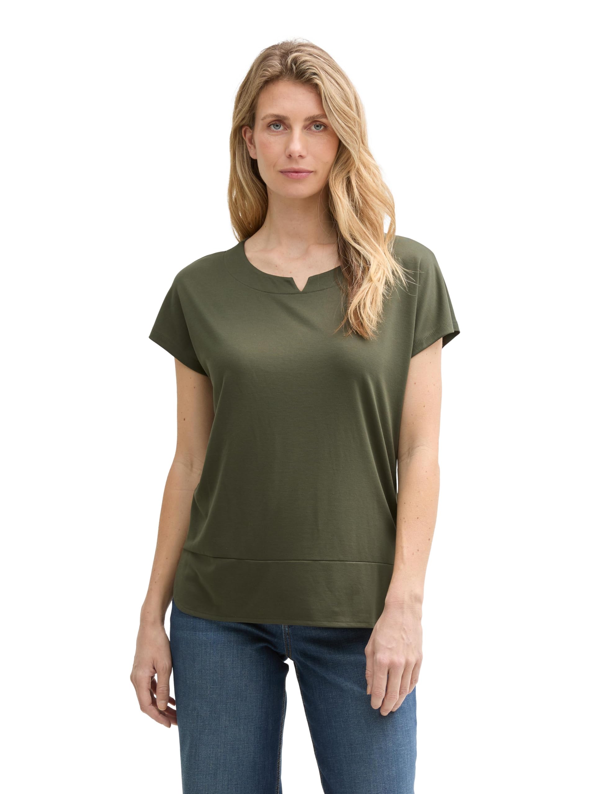 Tom Tailor Damen Basic T-Shirt mit weitem Rundhalsausschnitt