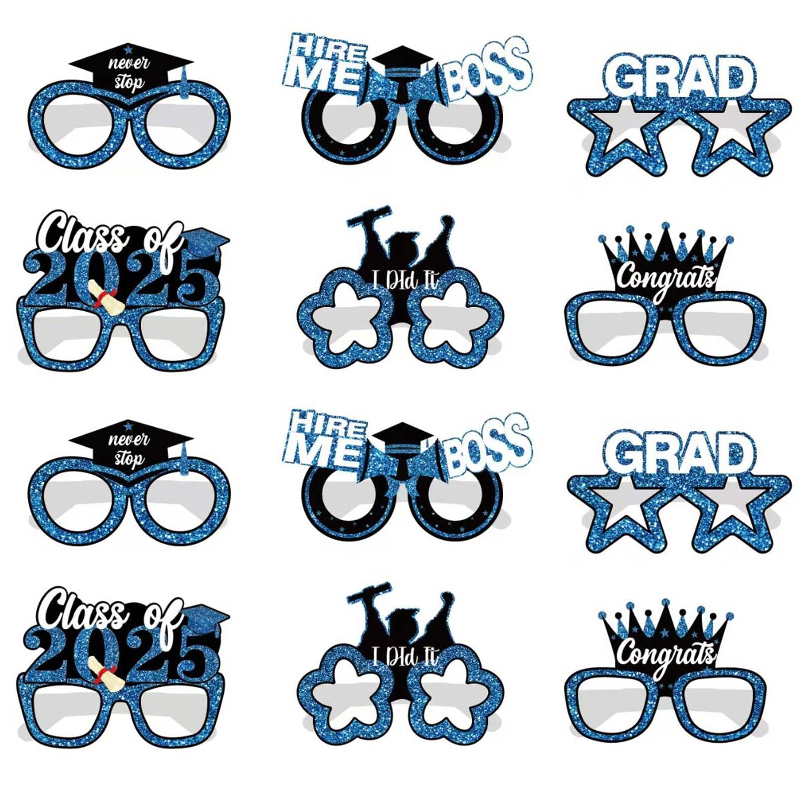 KALOR 12 Pcs Graduation Glasses 2025, Graduation Photo Booth Props for Graduation Party Favor Decoration
