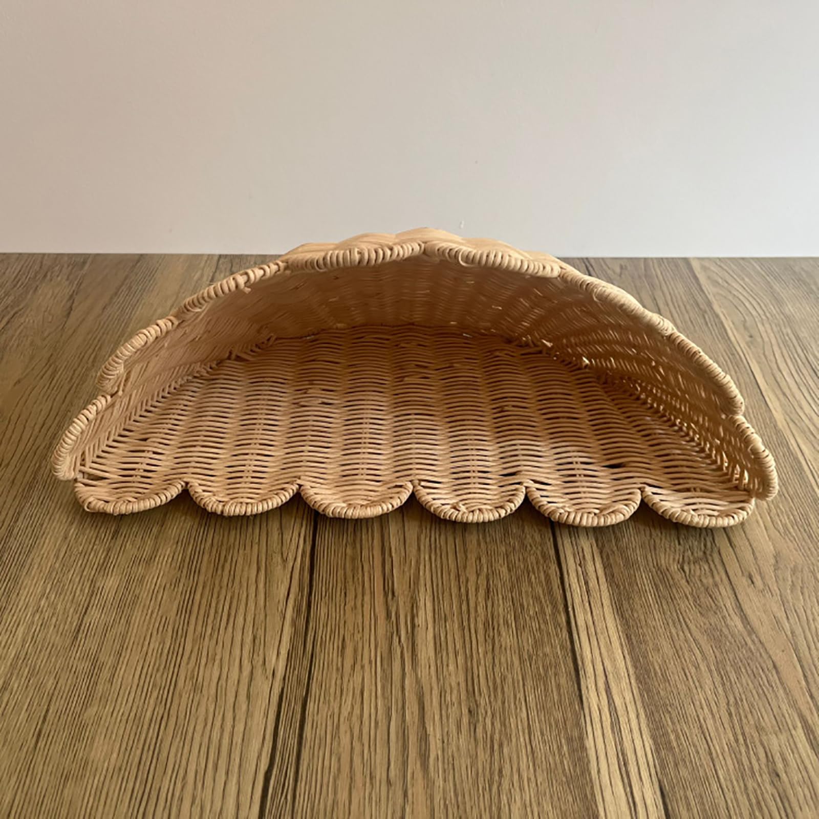 Cesta de mimbre para pared, almacenamiento festoneado rústico para frutas, verduras, plantas, artículos de tocador, decoración ideal para cocina, baño, sala de estar, guardería, 14 x 6 x 8 pulgadas