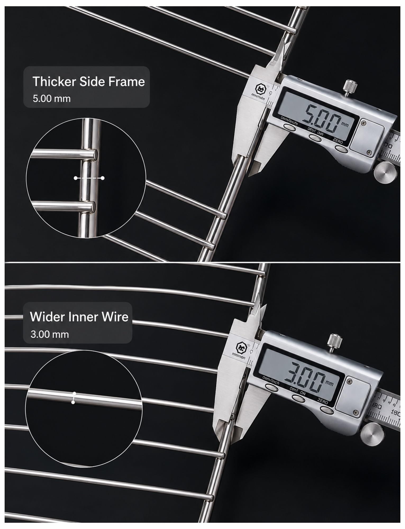 Générique Grille de cuisson surélevée en inox, cadre 5 mm et maillage 3 mm | Pieds de 2 ou 4 cm pour four, repos de viande, refroidissement du pain et cuisine pro(80x50x4cm)
