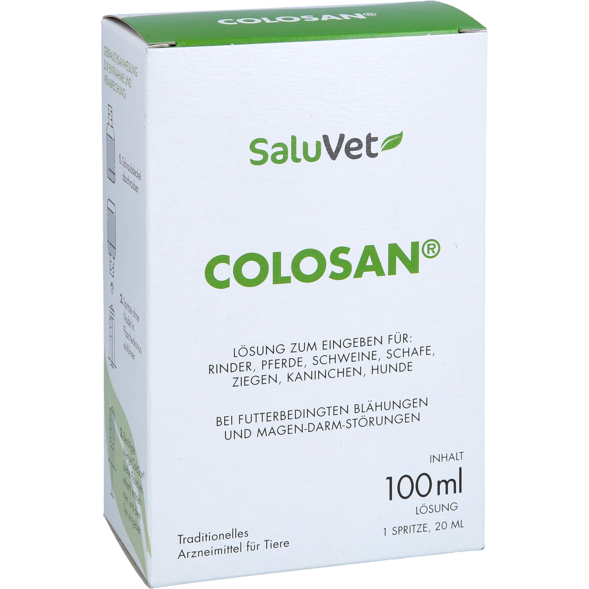 ColoSan | 100 ml | Zugelassenes Arzneimittel für Pferde, Rinder, Schweine, Schafe, Ziegen, Kaninchen und Hunde | Bei futterbedingten Blähungen und Magen-Darm-Störungen