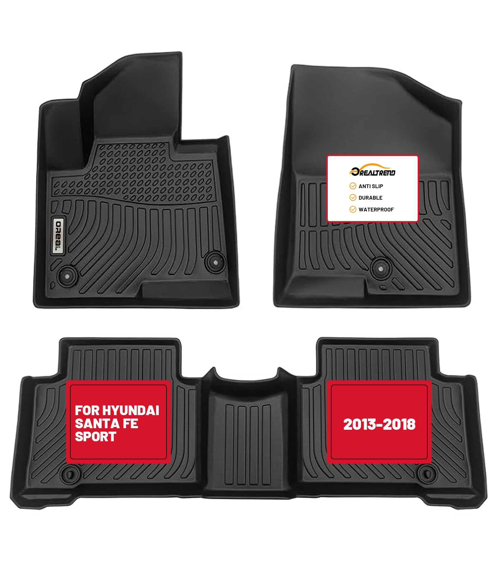 orealtrend Car Floor Mats Compatible with Hyundai Santa FE Sport 2013-2018 (Only Fit 5-Passenger Model) Heavy Duty All Weather Guard Spill Proof Front Rear Carpet Custom Fitted Odorless Anti Slip