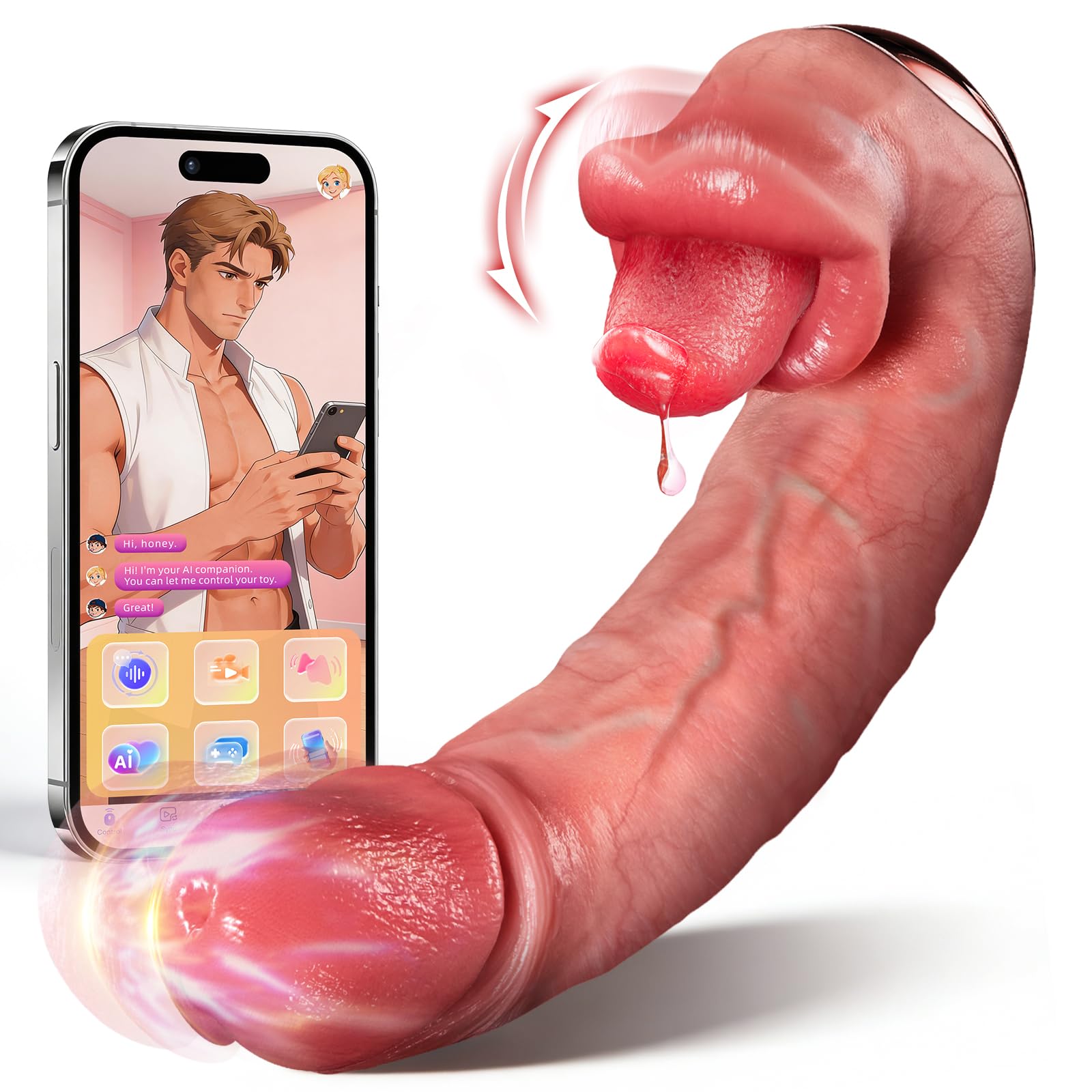 Thrusting Dildo G Spot Dildo Vibrator - 4IN1 AI Sync Realistic Sex Toy with 10 Tongue Licking 10
