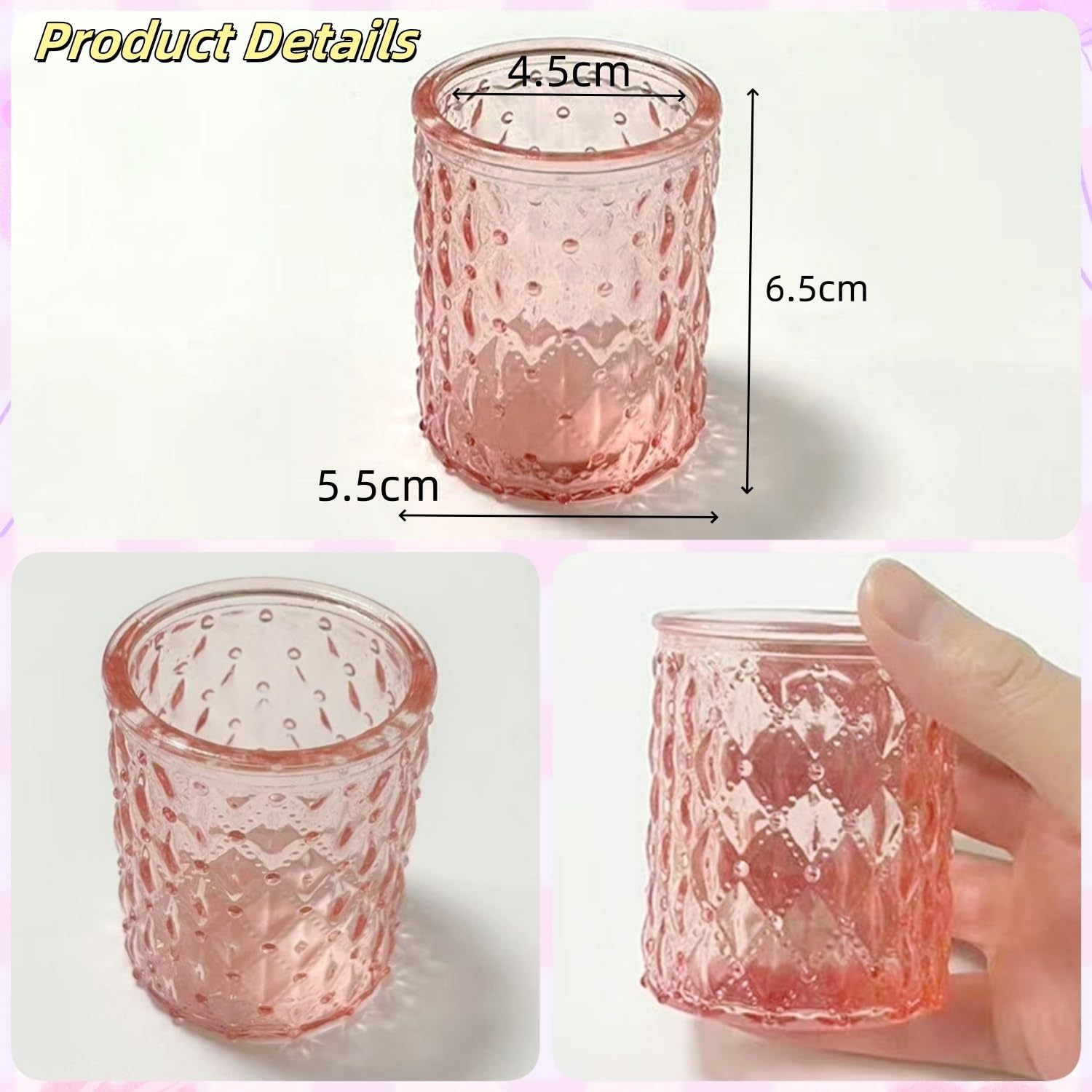 6 portacandele in vetro per candele votive rosa per matrimoni, tavolo centerpiece, feste, decorazione per la casa (rosa