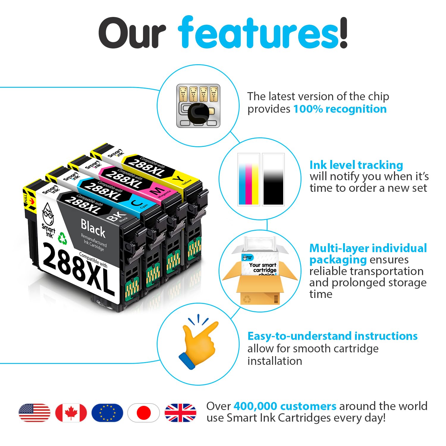 Smart Ink - Cartuccia d'inchiostro rigenerata di ricambio per Epson T288 288XL 288 XL (nero & C/M/Y 4 Combo Pack) da utilizzare con Expression Home XP-330 XP-430 XP-434 XP-446 XP-440 XP-340