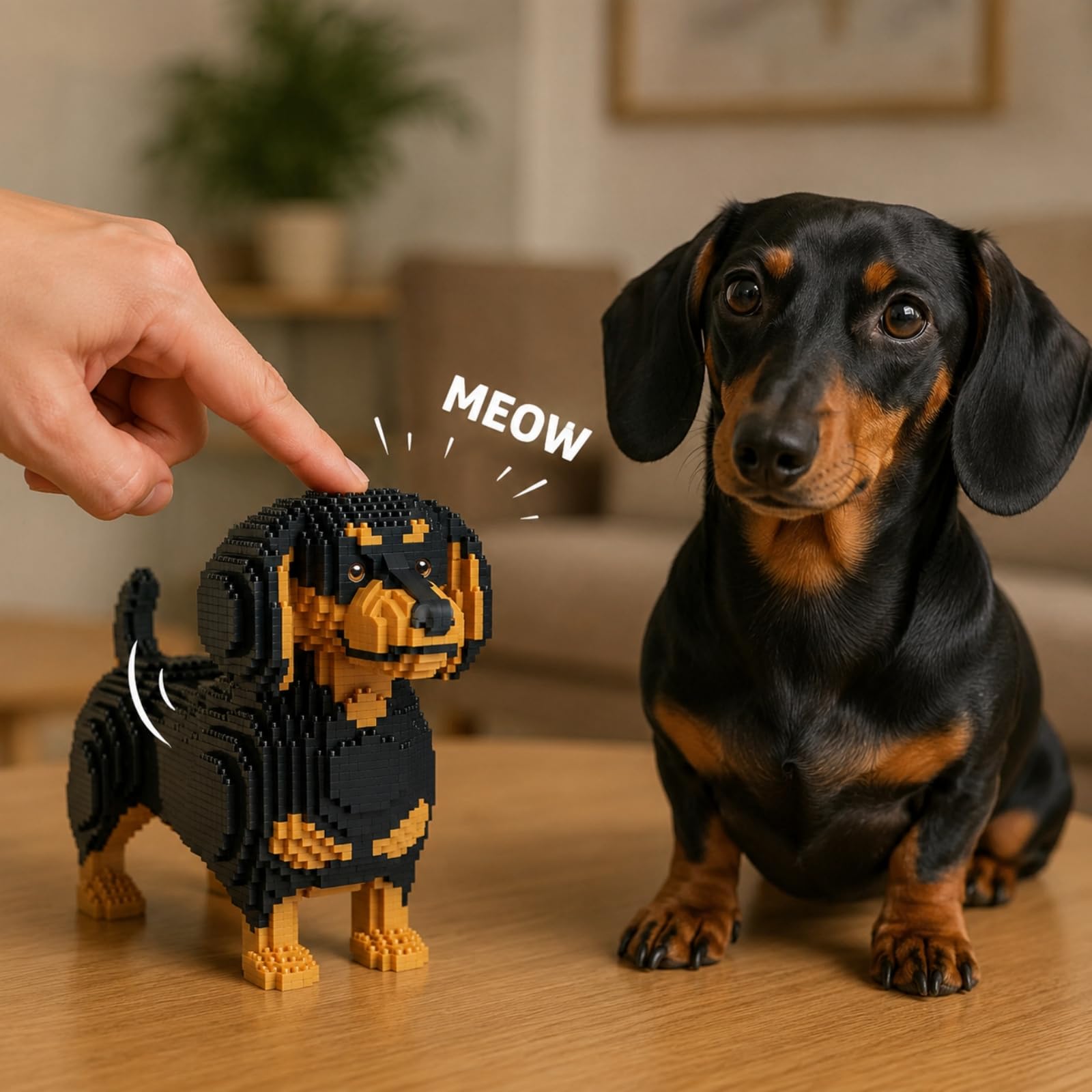 2 IN 1 Dackel Hunde Baustein Set für Erwachsene, 2354 Teilen Welpen Mini Mikro Klemmbausteine Tiermodell Spielzeug, Haustier Hund Figur Schreibtisch Deko, Geschenken für Jugendliche Erwachsene