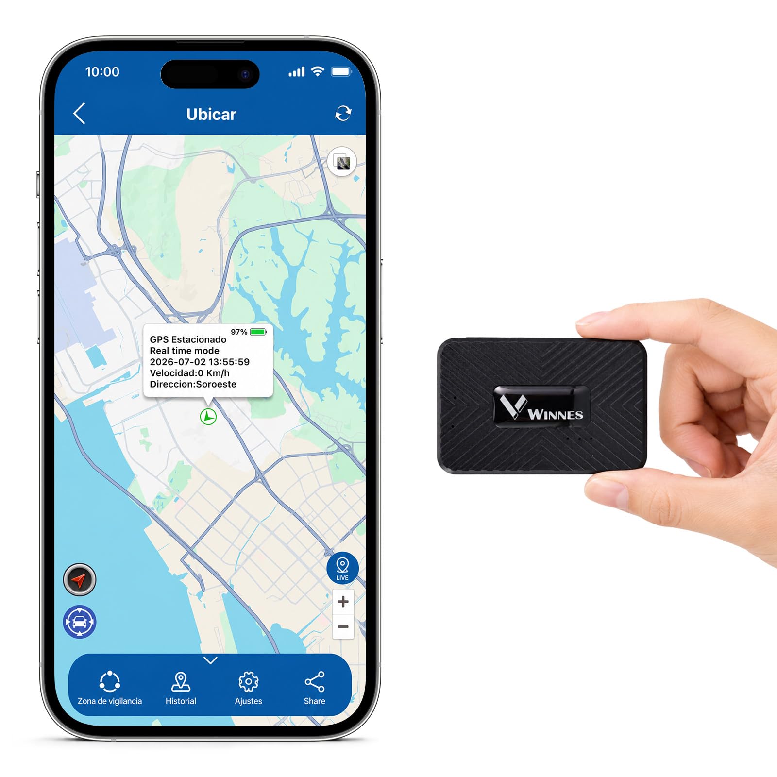 Zeerkeer Localizador GPS para Coche，Mini GPS Localizador para Coches, Moto, Bicicletas, Niños，1500 mAh Seguimiento en Tiempo Real，Tiempo de Espera 25 Días，con Aplicación Gratuita Manual Español（TK913） | 1500 mAh de Batería, IP65 Impermeable, 58 g, Histori
