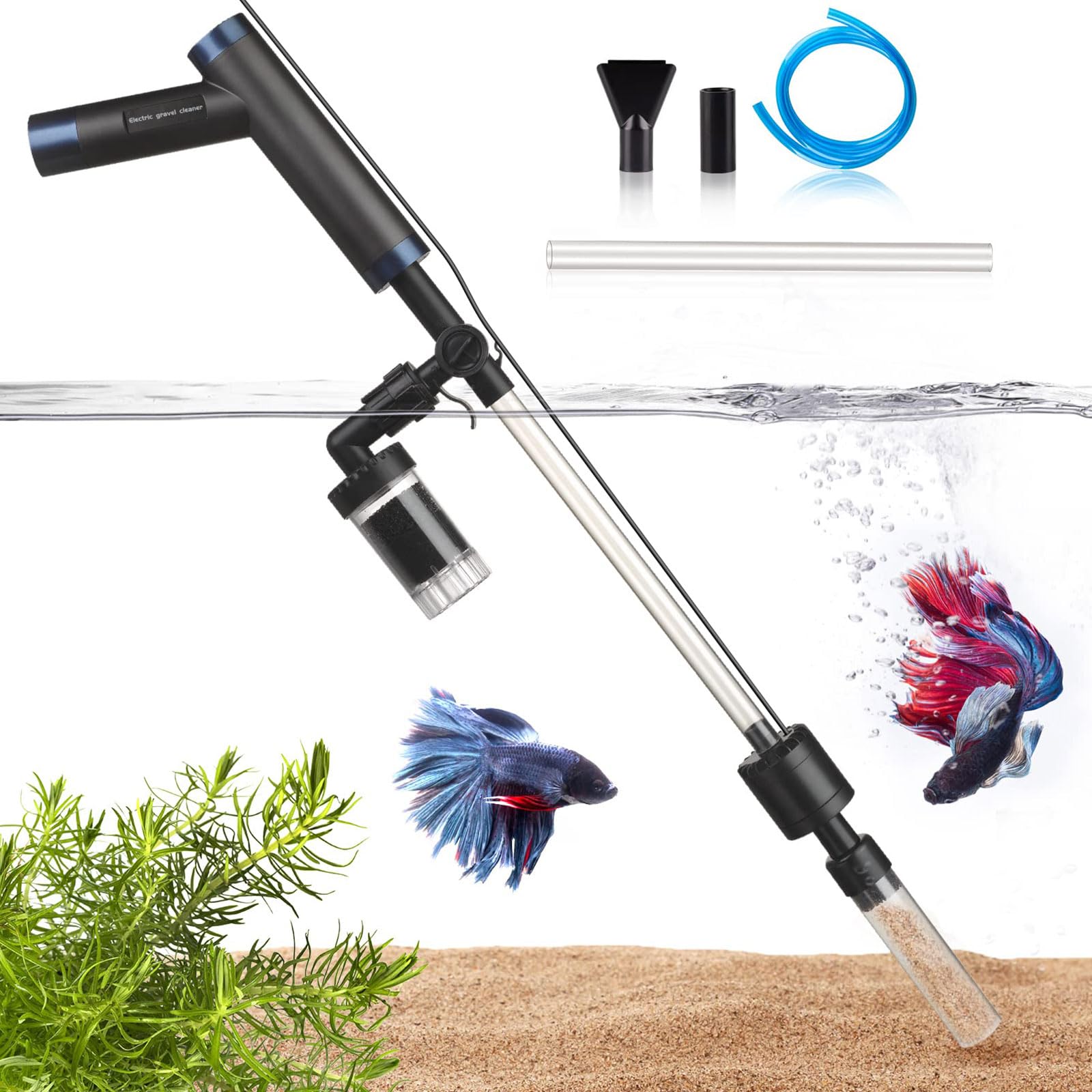 Speed ​​Fish - Mover de agua mineral con manguera de 2 m y raspador para un fácil cuidado del acuario, kit de limpieza de acuarios