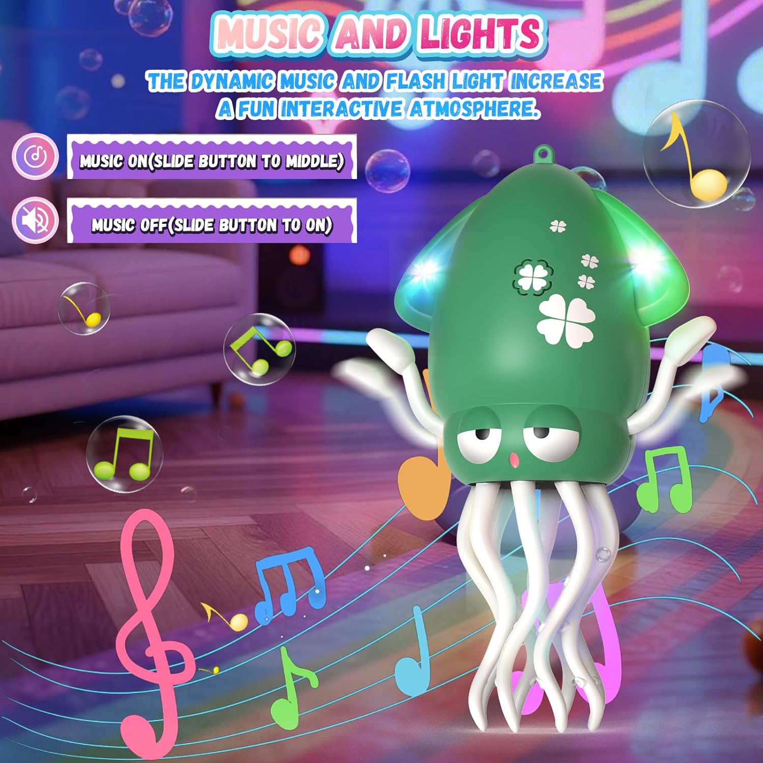 PANAMALAR Dancing Octopus Toy for Kids, Electric Crawling Octopus Toys with Music/Lights/Rechargeable Battery, Light up USB Moving Squid Toy for Baby Boy Girl 3 4 5 6+ Year Old Birthday Gifts, Green