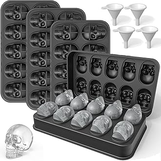 Skull Ice Cube Mold Tray, 4 Pack BPA-Free Skeleton Head Maker Mold, Flexible & Easy Release 3D Skull Molds for Baking Whiskey Cocktail Chocolate Resin, Ideal Gift for Halloween Party