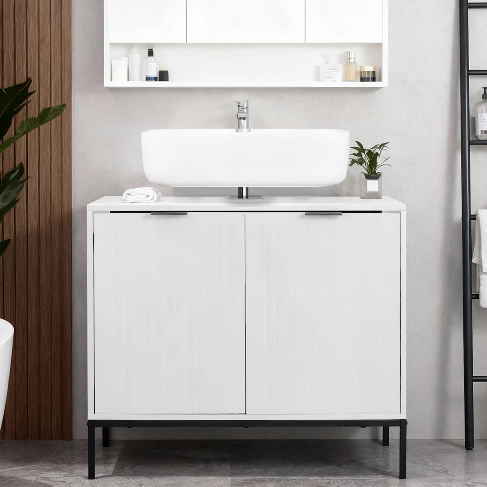 Generisch Mueble bajo lavabo de 70 x 63 x 45 cm con 2 puertas, armario de pie para guardar utensilios de baño y artículos de tocador, color blanco