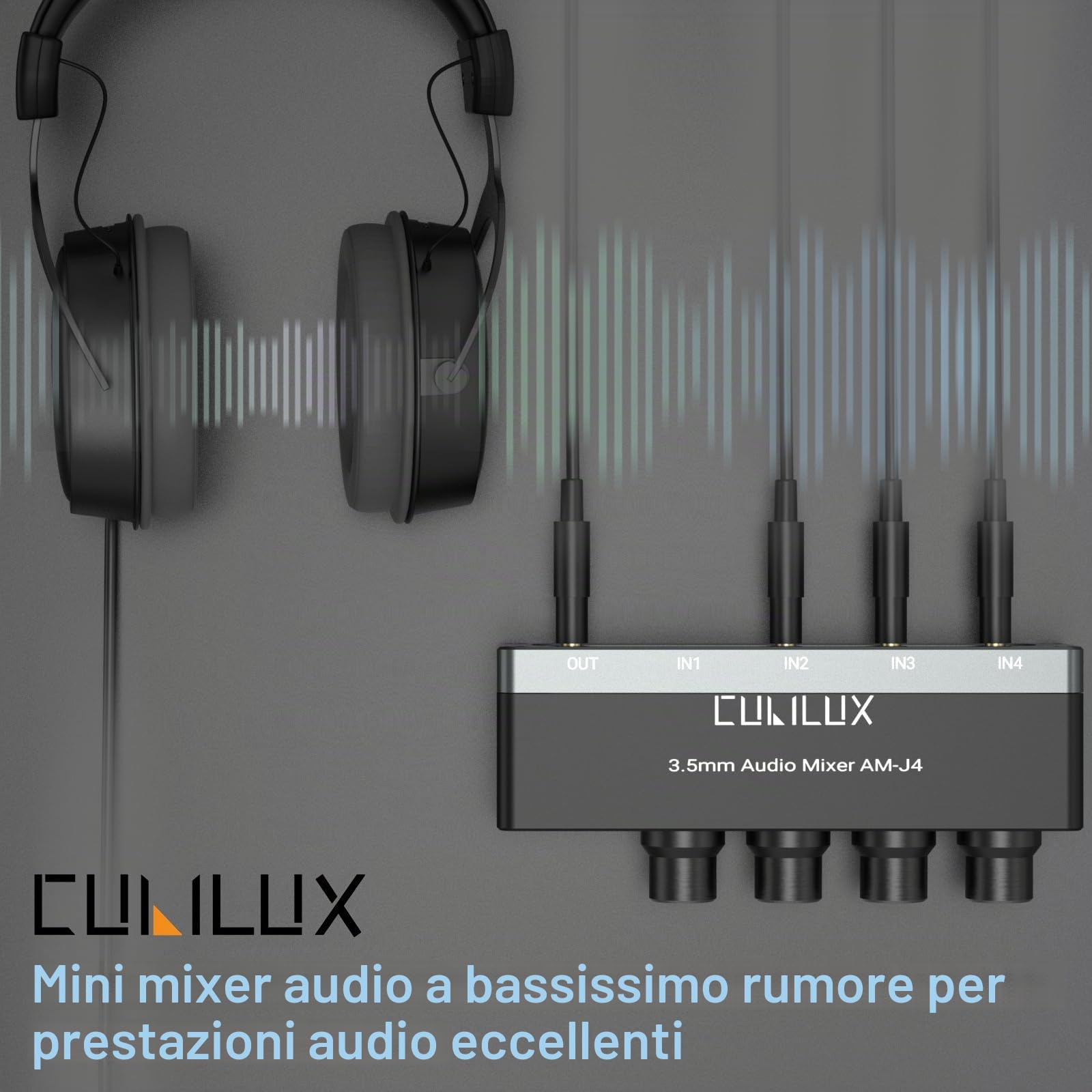 Cubilux Mixer audio a 4 canali con connessioni da 3,5 mm