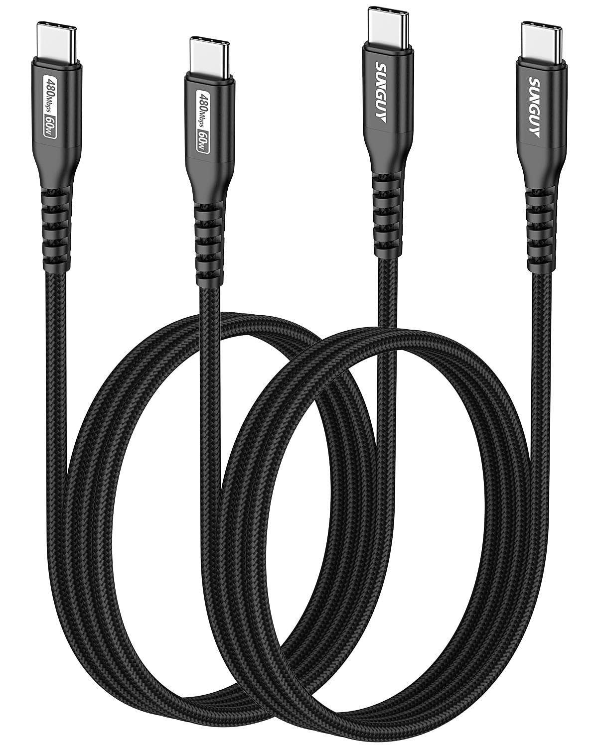 SUNGUY USB-C to USB-C Cable 3FT, [2-Pack] 60W PD USB 2.0 Type C Charger Cable for iPhone 15/15 Pro/15 Pro Max, Galaxy S23/S22 Ultra/Z Fold/Z Flip, iPad Pro/Air, MacBook Air/Pro, PS5 (Black)