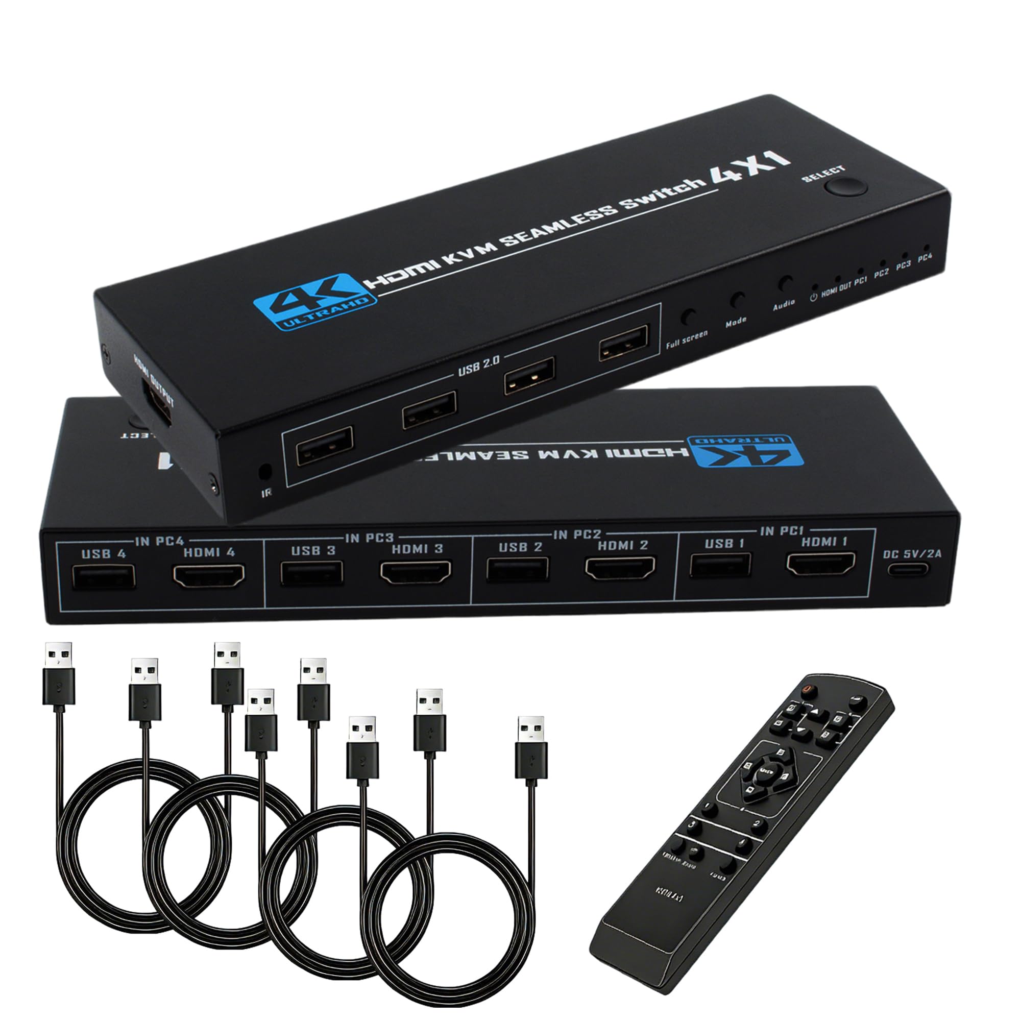 HDMI KVM Switch 4 Port, 4 in 1 Out 4K@30Hz USB 2.0 KVM Switcher with Remote Hotkey Switch, Multiview Split Screen Mouse Roaming for PC Laptop Gaming Monitor-image-17