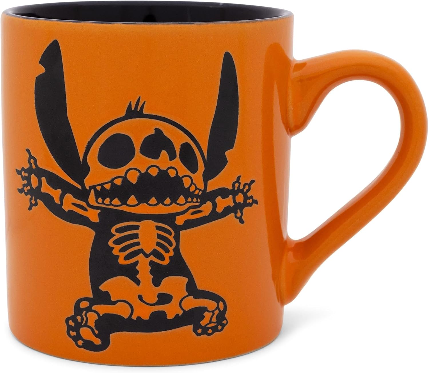 Disney Lilo & Stitch Skeleton Wax-Resist Ceramic Pottery Mug | Large Coffee Cup For Tea, Cocoa, Beverages | Holds 14 Ounces