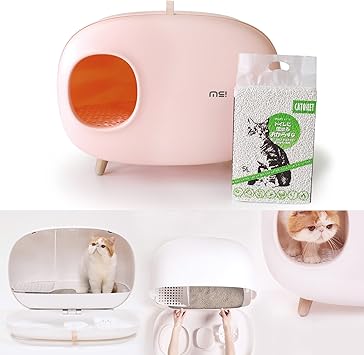Amazon へベナ Hebena オリジナル流せる猫砂１袋５lお試しプレゼント 子猫 トイレ 猫トイレ 大空間 猫トイレ大型 スコップ付き 砂飛び散りから解放 掃除簡単 組み立てやすい 幅59 5x奥41 高45cm 4050g ピンク Ms 012 Pk へベナ Hebena トイレ本体 通販