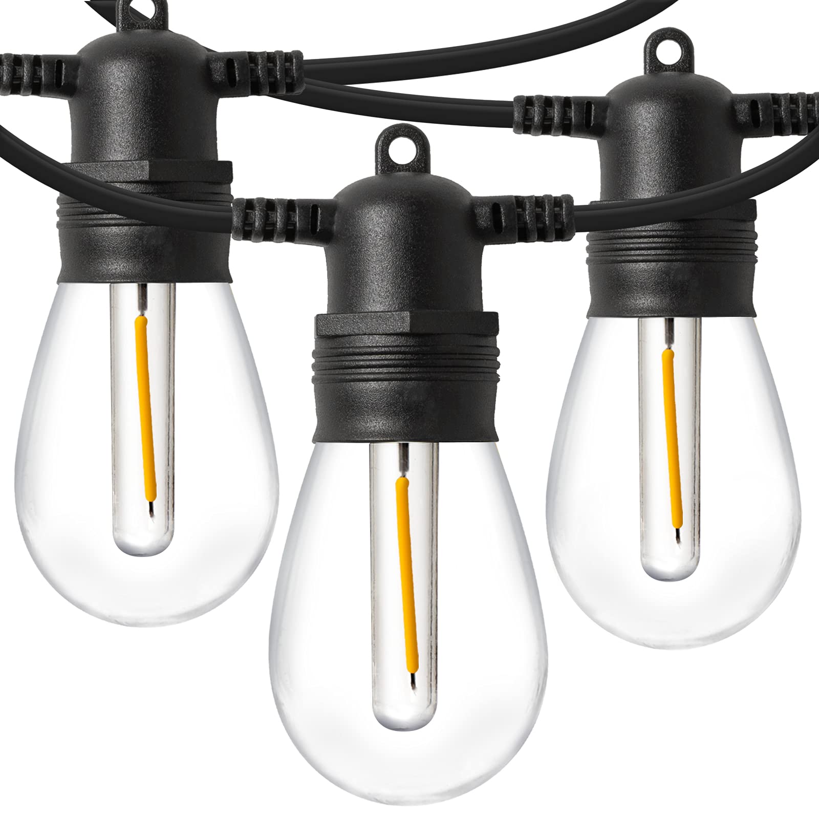 LED Outdoor String Lights 48FT with 15 Edison Vintage Shatterproof Bulbs and Commercial Grade Weatherproof,Heavy-Duty Deco...