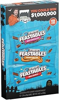 12 Pack of Feastable Halloween Assorted Candy Bar Box, Milk Chocolate, Crunch, & Peanut Butter - Individually Wrapped 35g Bars 35g assortment deez nutz
