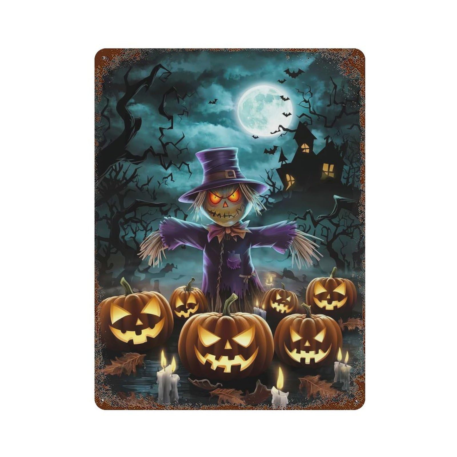 Halloween Scarecrow Weathered Tin Sign 15.7"x11.8", for Garage, Bar And Workshop Decor, Vintage Wall Decor