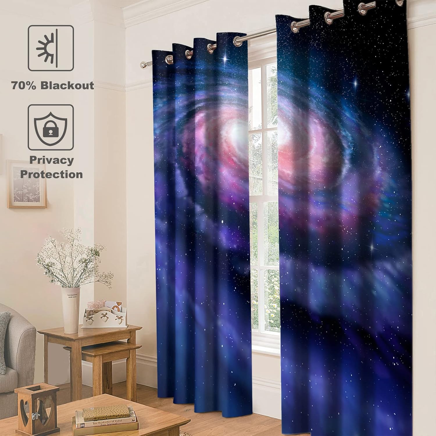 Jekeno Galaxy Blackout Curtains Outer Space Ocean Universe Starry Sky Drapes Men Kids Boys Teens Room Decor Home Bedroom Living Room Darkening Grommet Window Drapes 2 Panel Set, 52"x84"