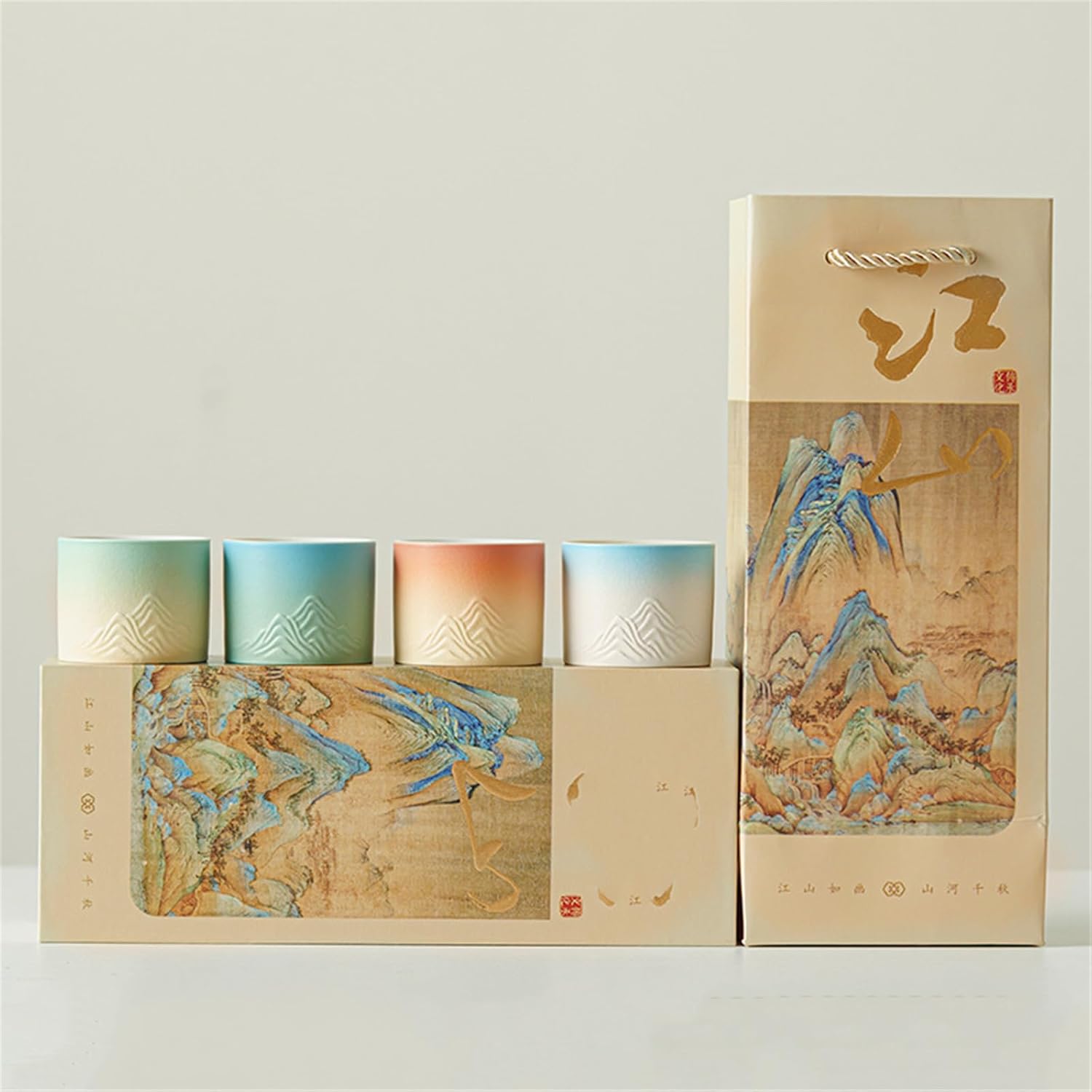 Ru Kiln Crackle-Glaze Tea Set - 1 Teapot and 4 Cups with Elegant Gold Trim-set1