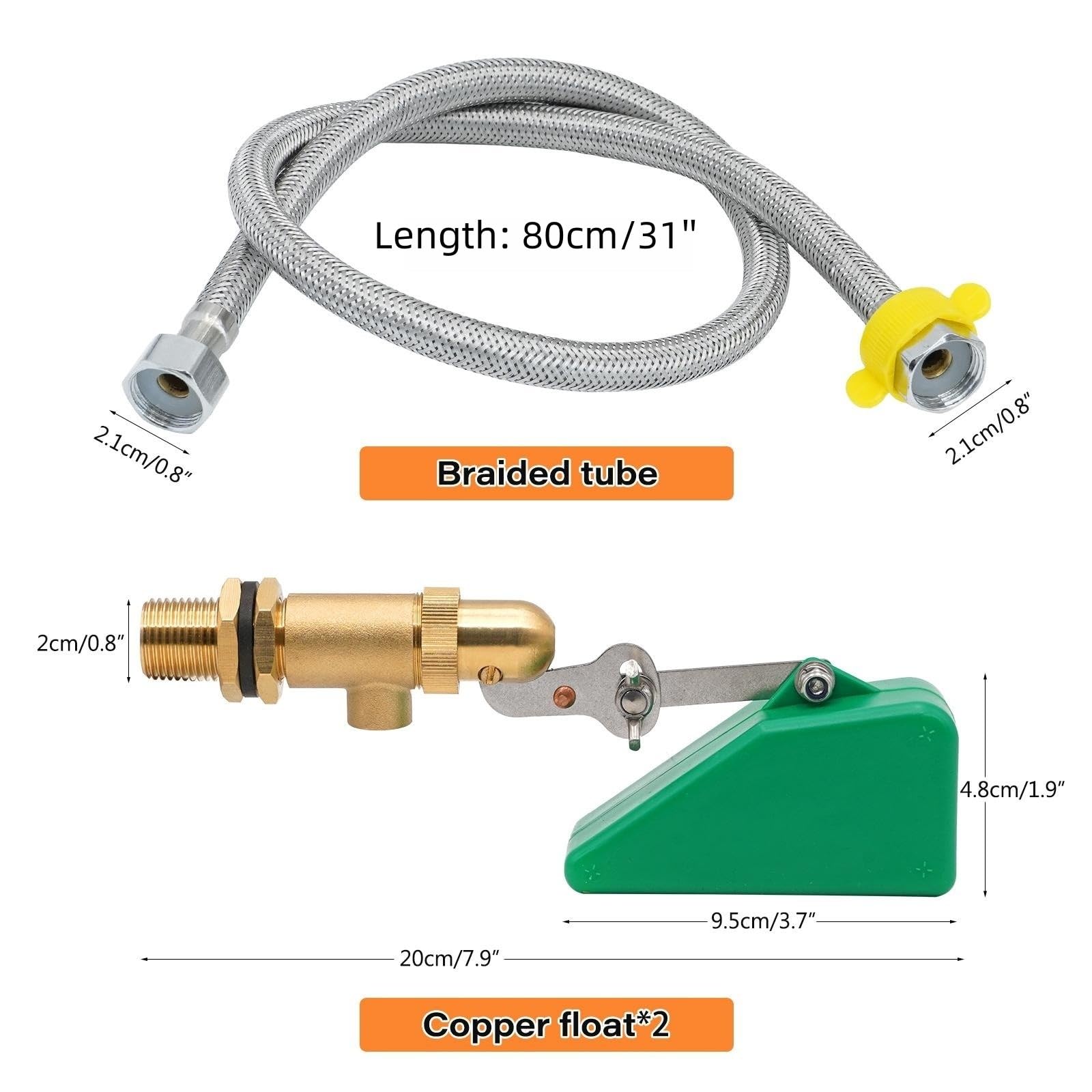 2Pcs Valvola a Galleggiante per Acqua da 1/2 Pollice Valvola di Controllo Automatica del Livello Dell'Acqua con Tubo in Acciaio Inox Valvole Galleggianti per Abbeveratoi